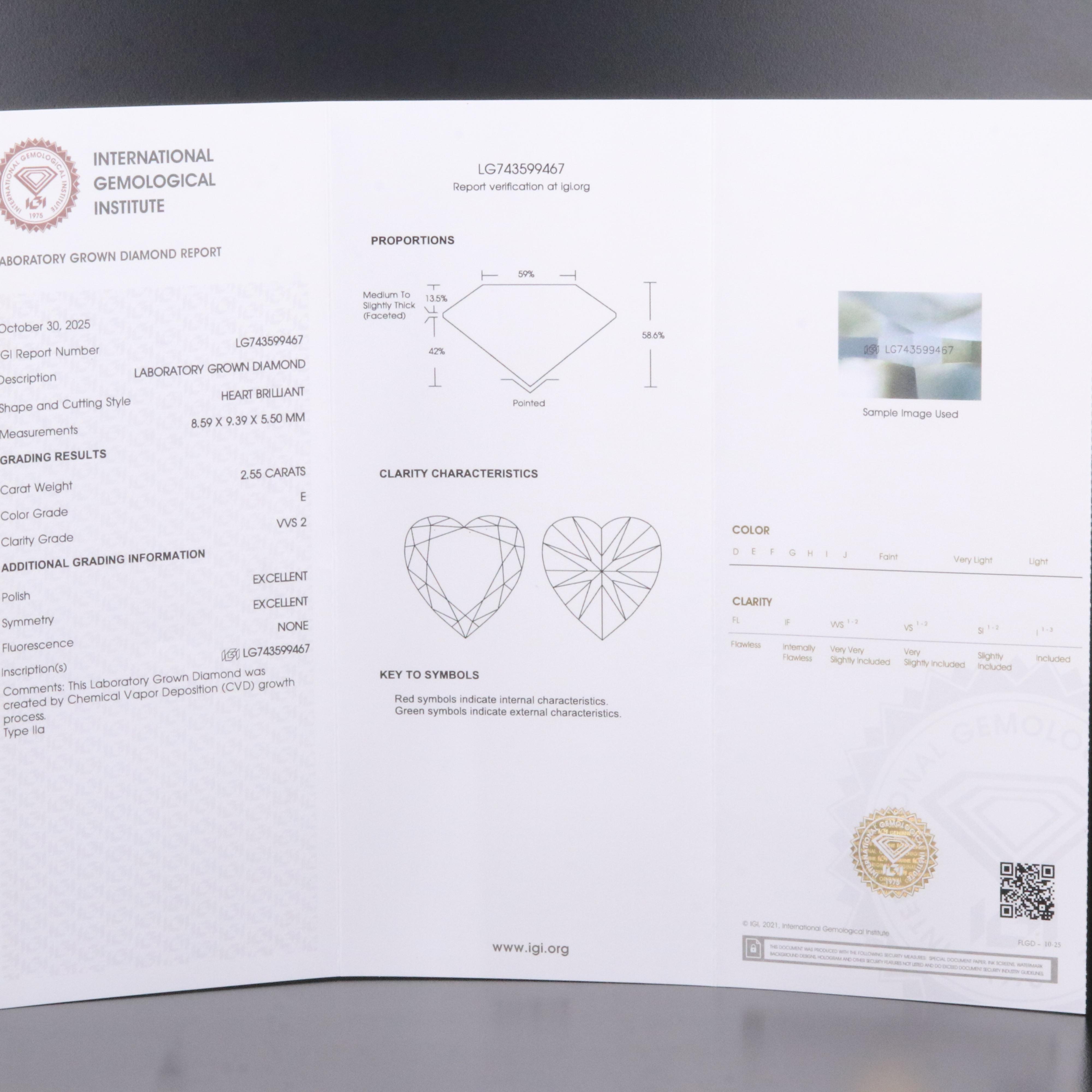 Loose 2.55 CT Lab Grown Diamond with IGI Report
