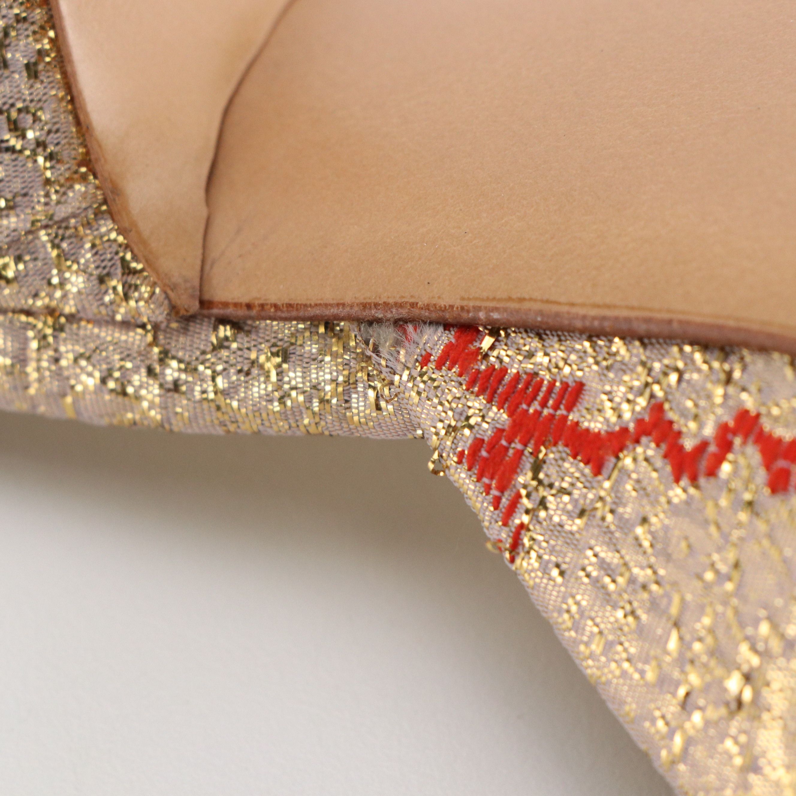 Prada Red and Gold Silk Brocade Pointed-Toe Mules with Box