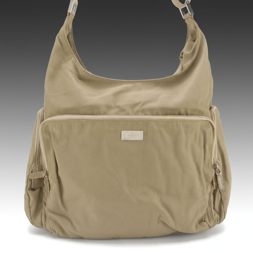 Gucci Large Multi-Pocket Shoulder Bag in Beige Nylon