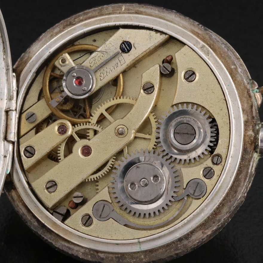 Antique 935 Silver Pin Set Pocket Watch with Porcelain Dial | EBTH