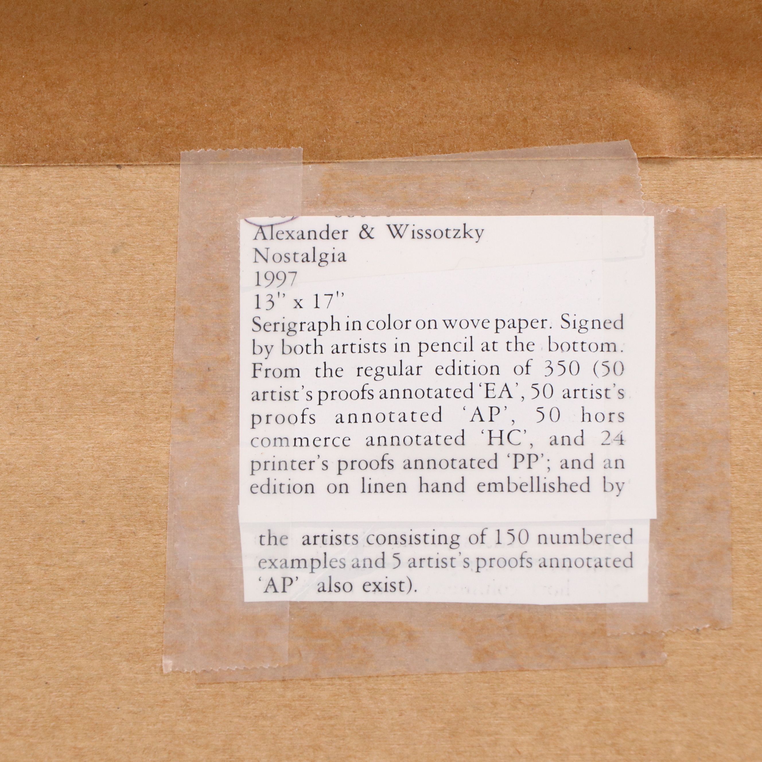 Alexander Galtchansky and Tanya Wissotzky Serigraph "Nostalgia," 1997