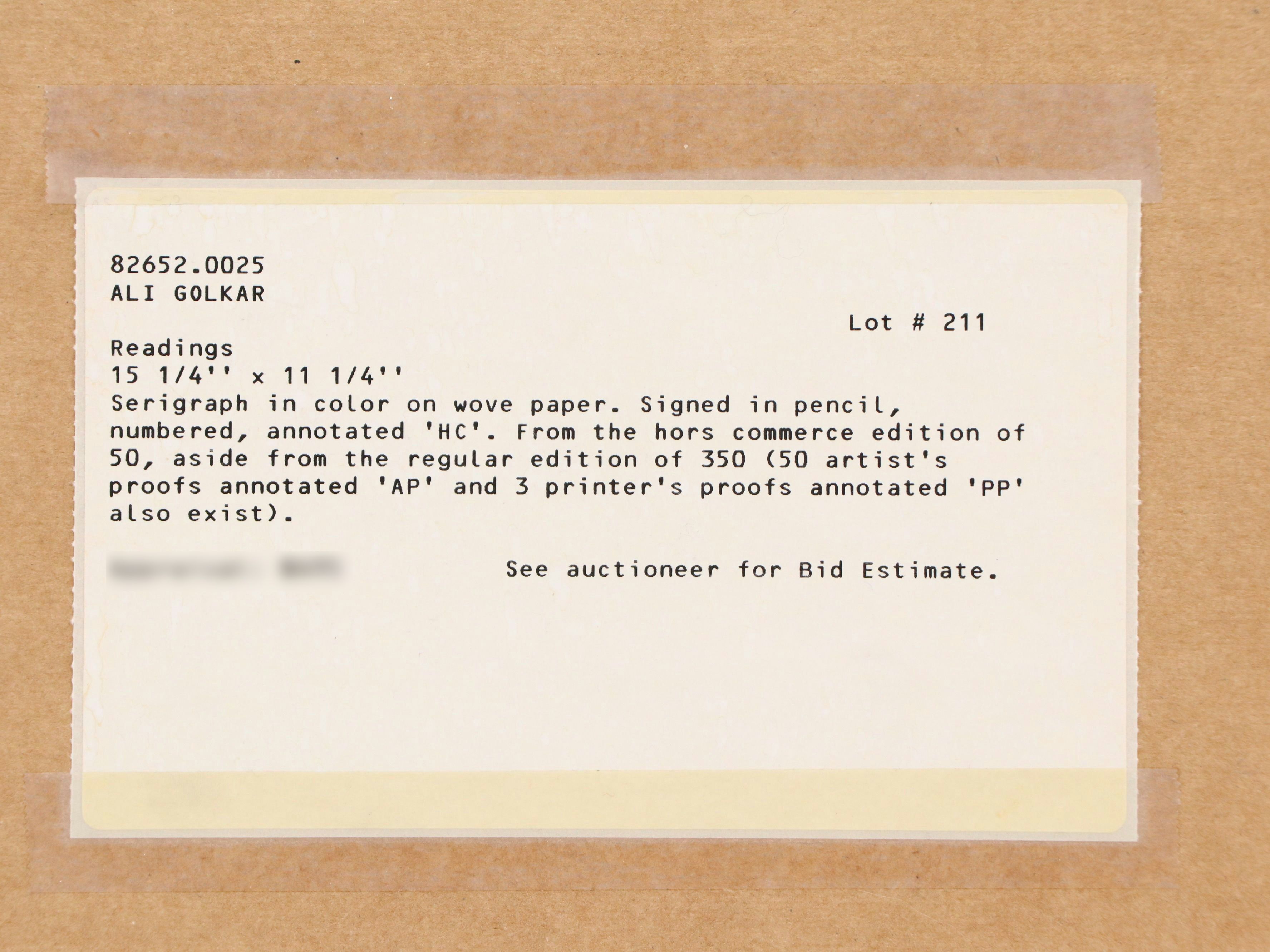 Ali Golkar Serigraph "Readings"