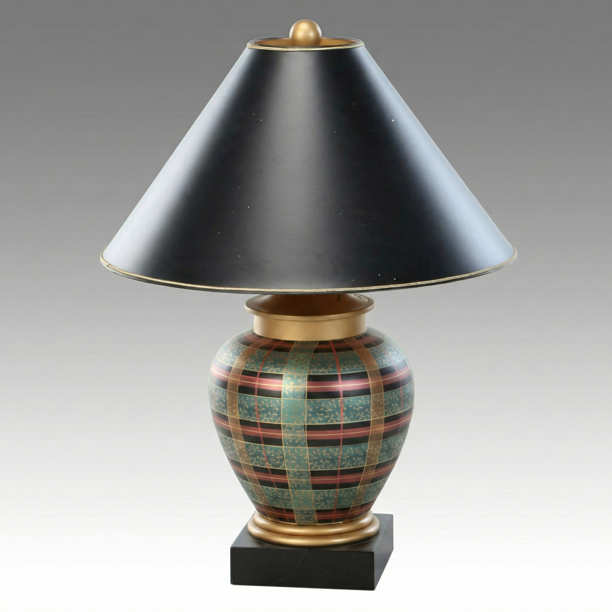 Frederick Cooper Plaid Ceramic Ginger Jar Table Lamp with Conical Paper Shade