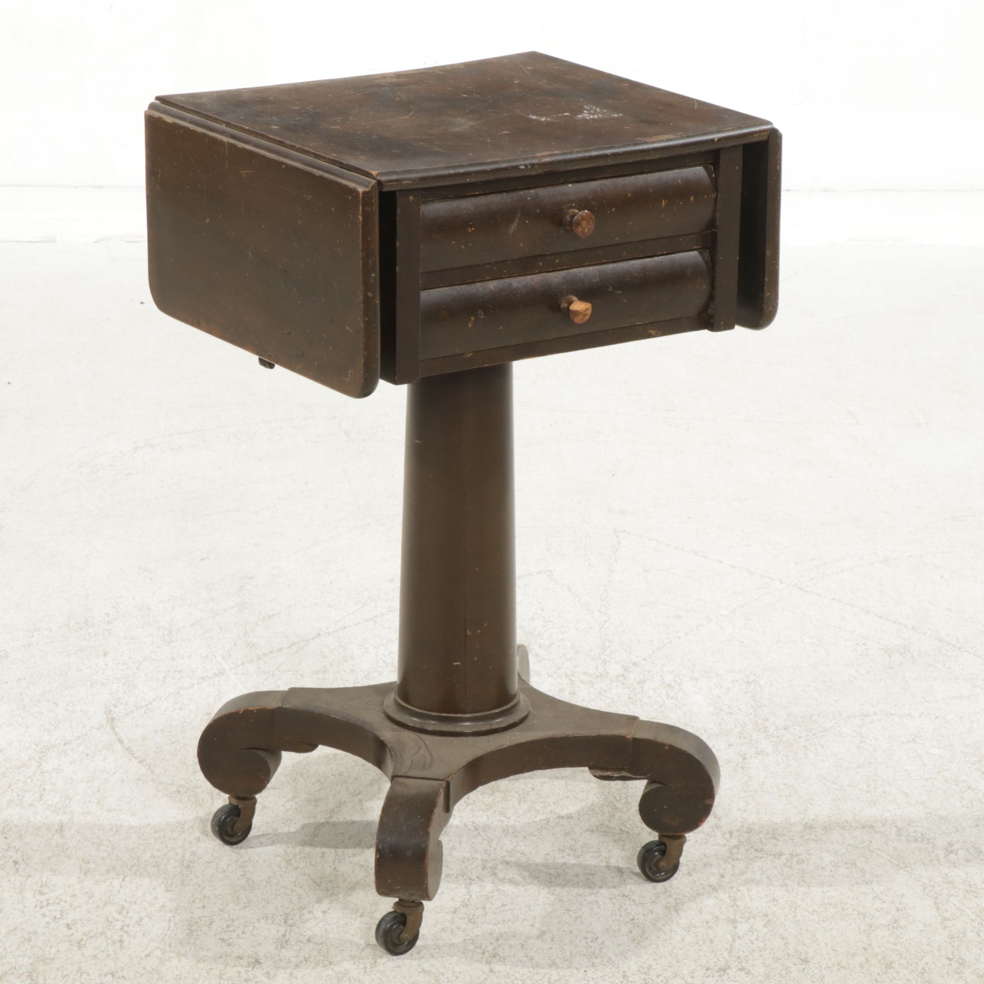 Empire Style Mahogany Drop-Leaf Pedestal Work Table