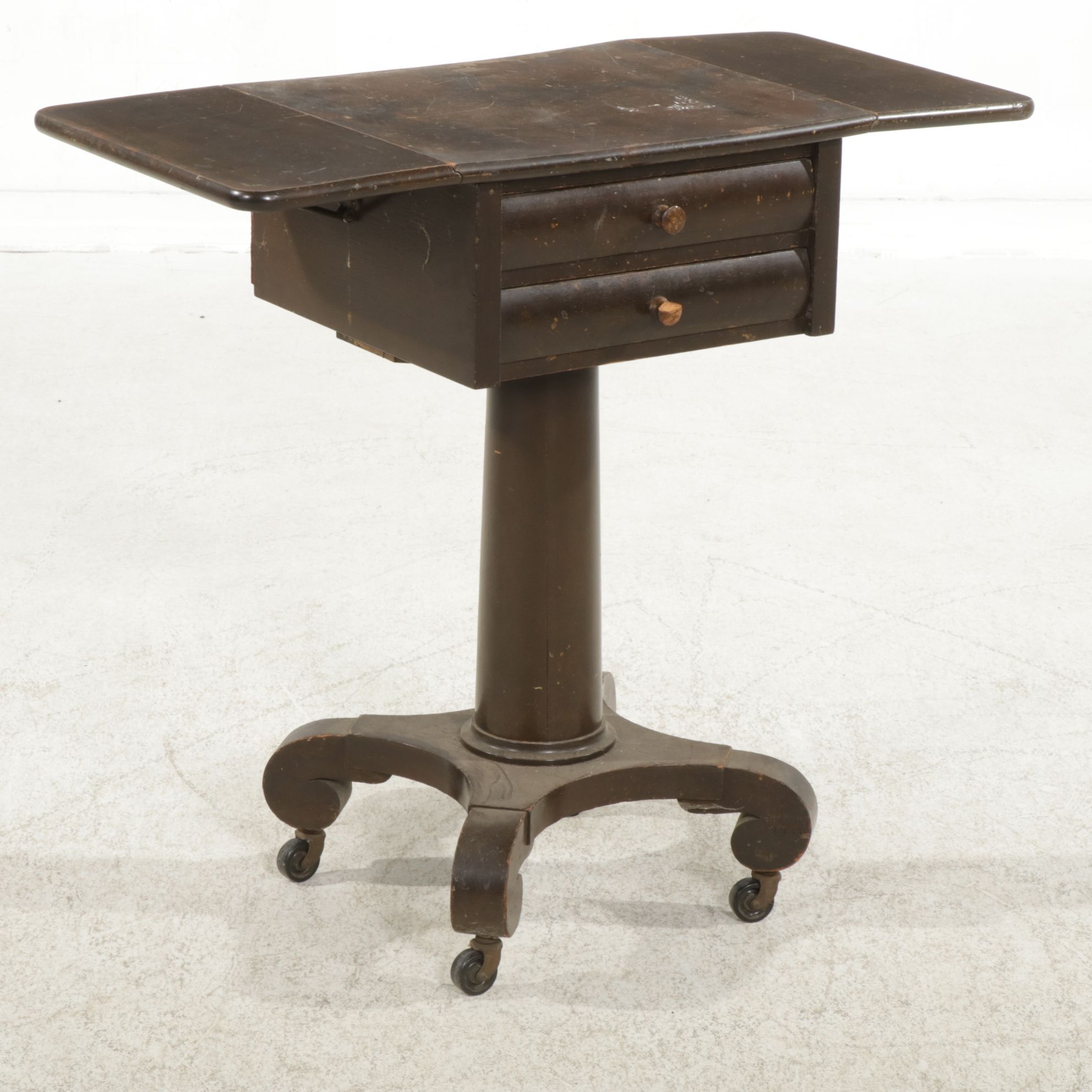 Empire Style Mahogany Drop-Leaf Pedestal Work Table