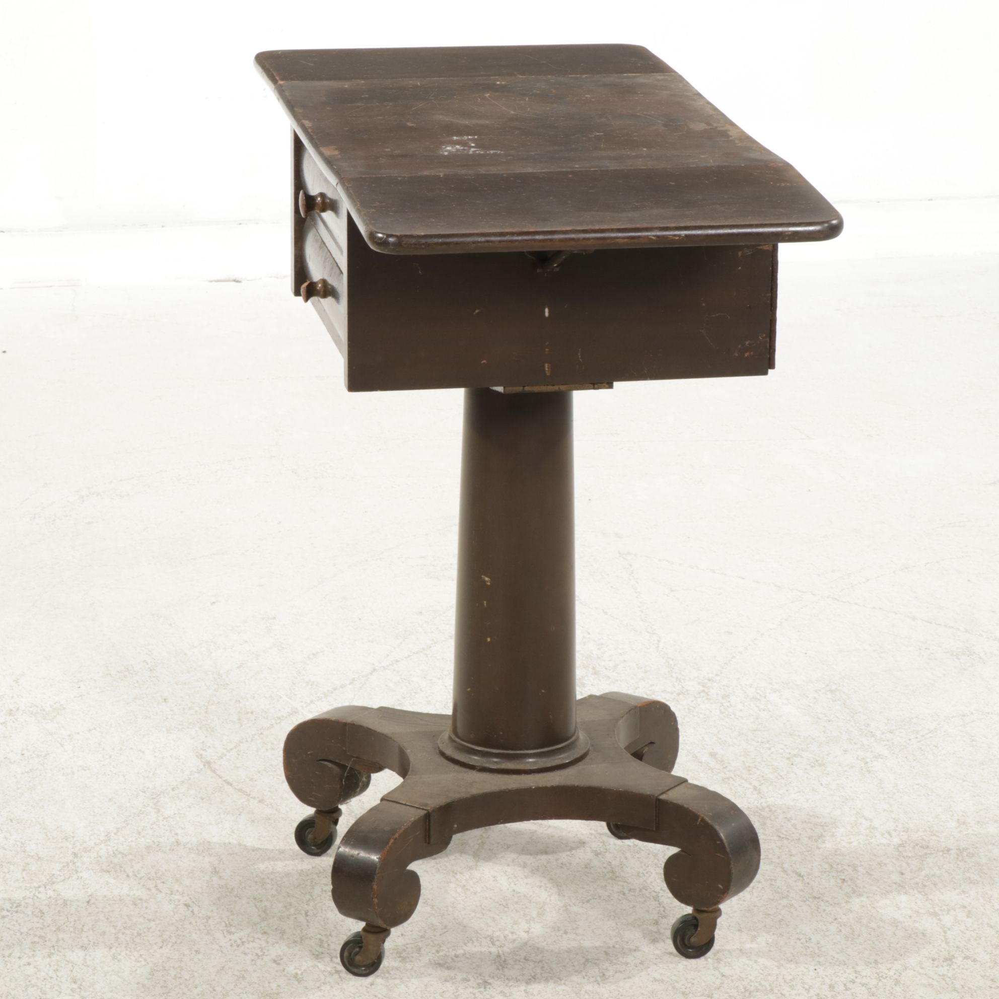 Empire Style Mahogany Drop-Leaf Pedestal Work Table