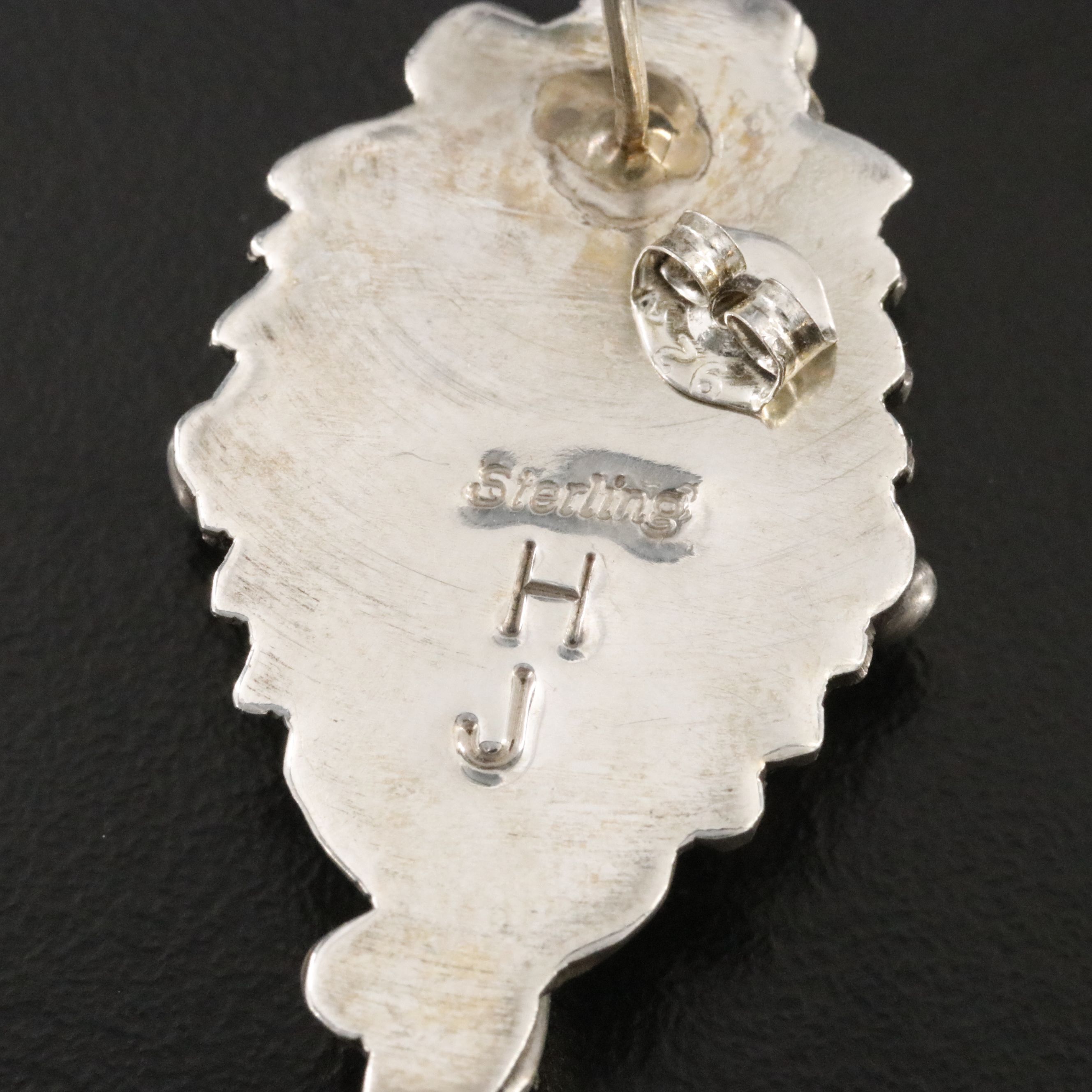 Signed Southwestern Sterling Appliqué Floral and Feather Earrings