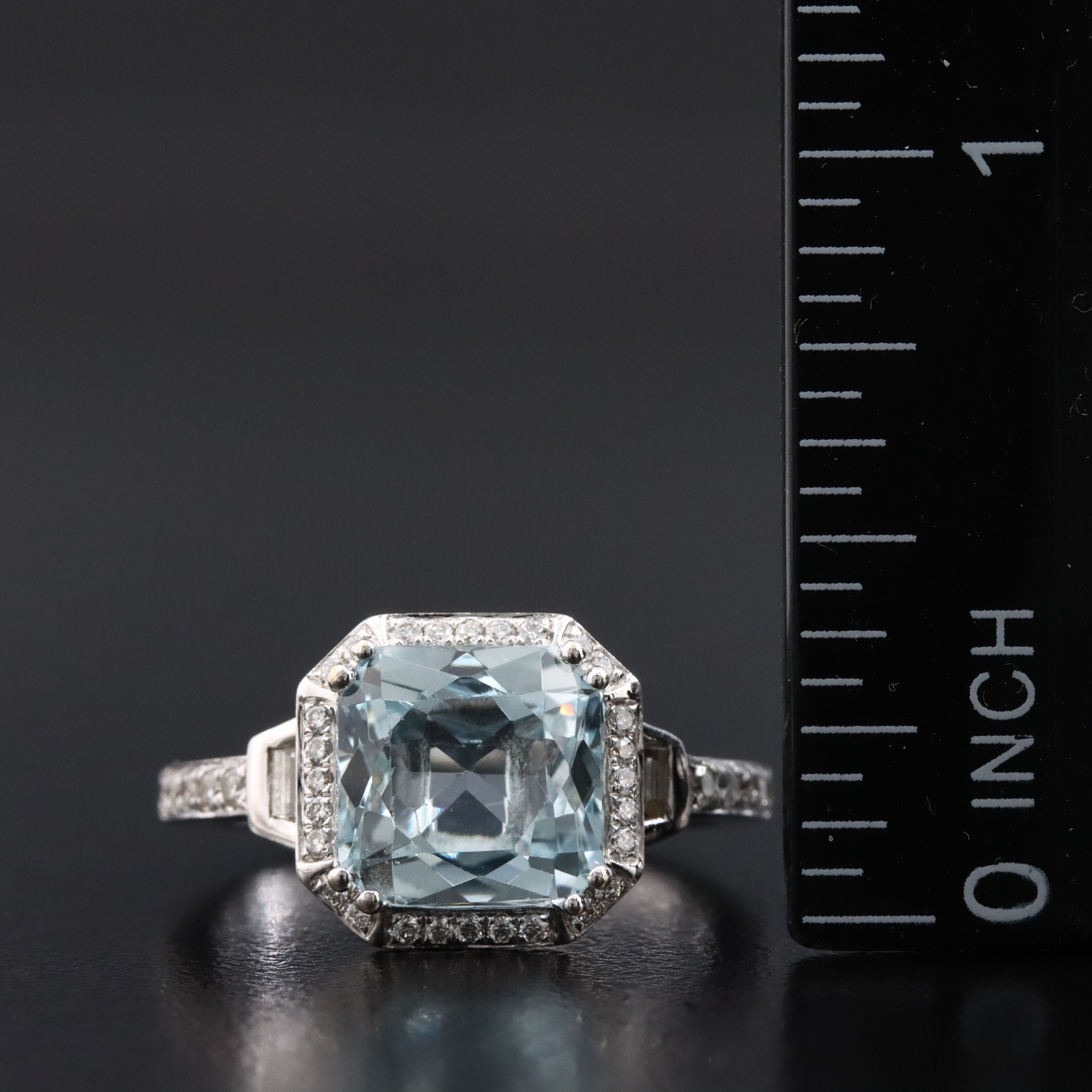 14K 3.58 CT Aquamarine and Diamond Ring