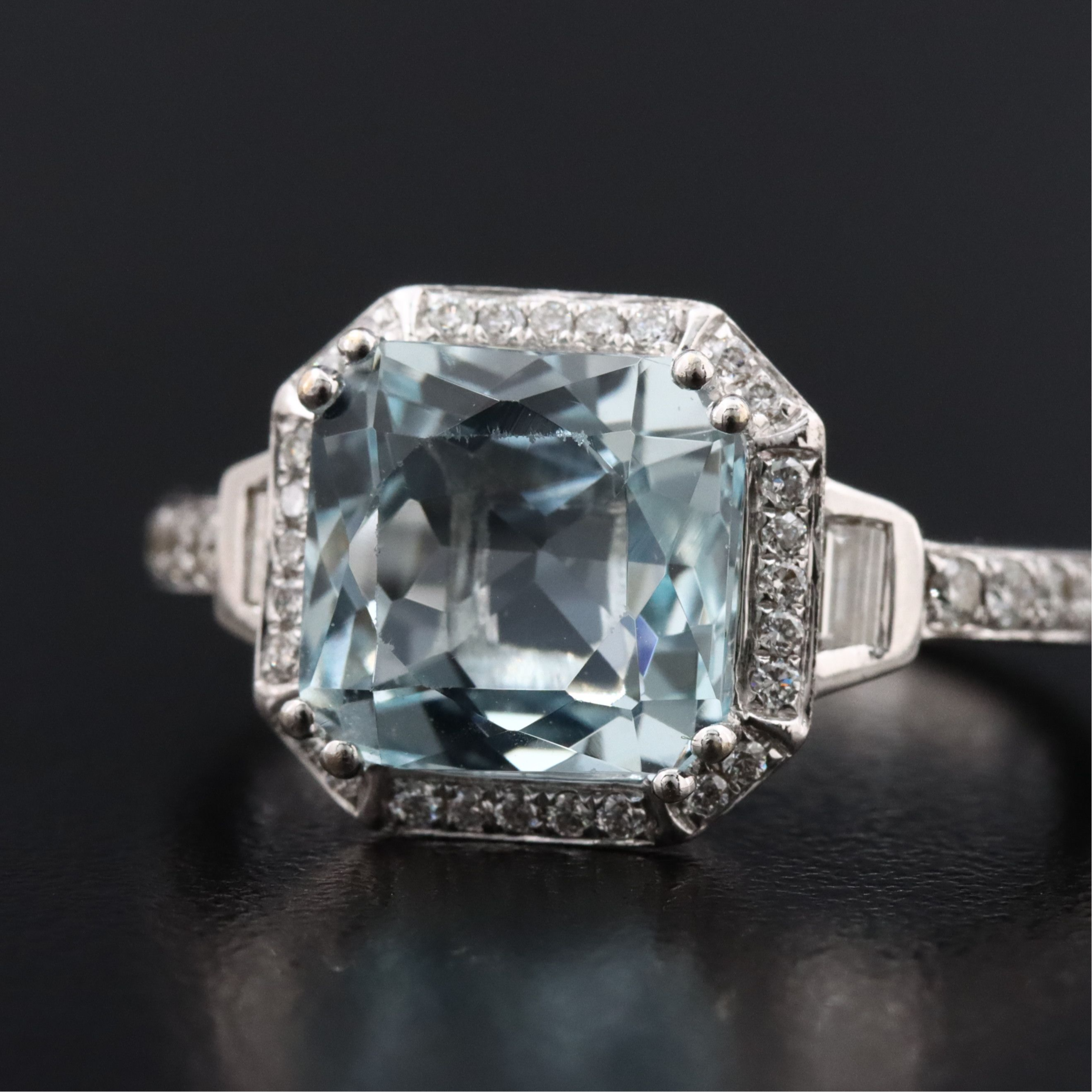 14K 3.58 CT Aquamarine and Diamond Ring