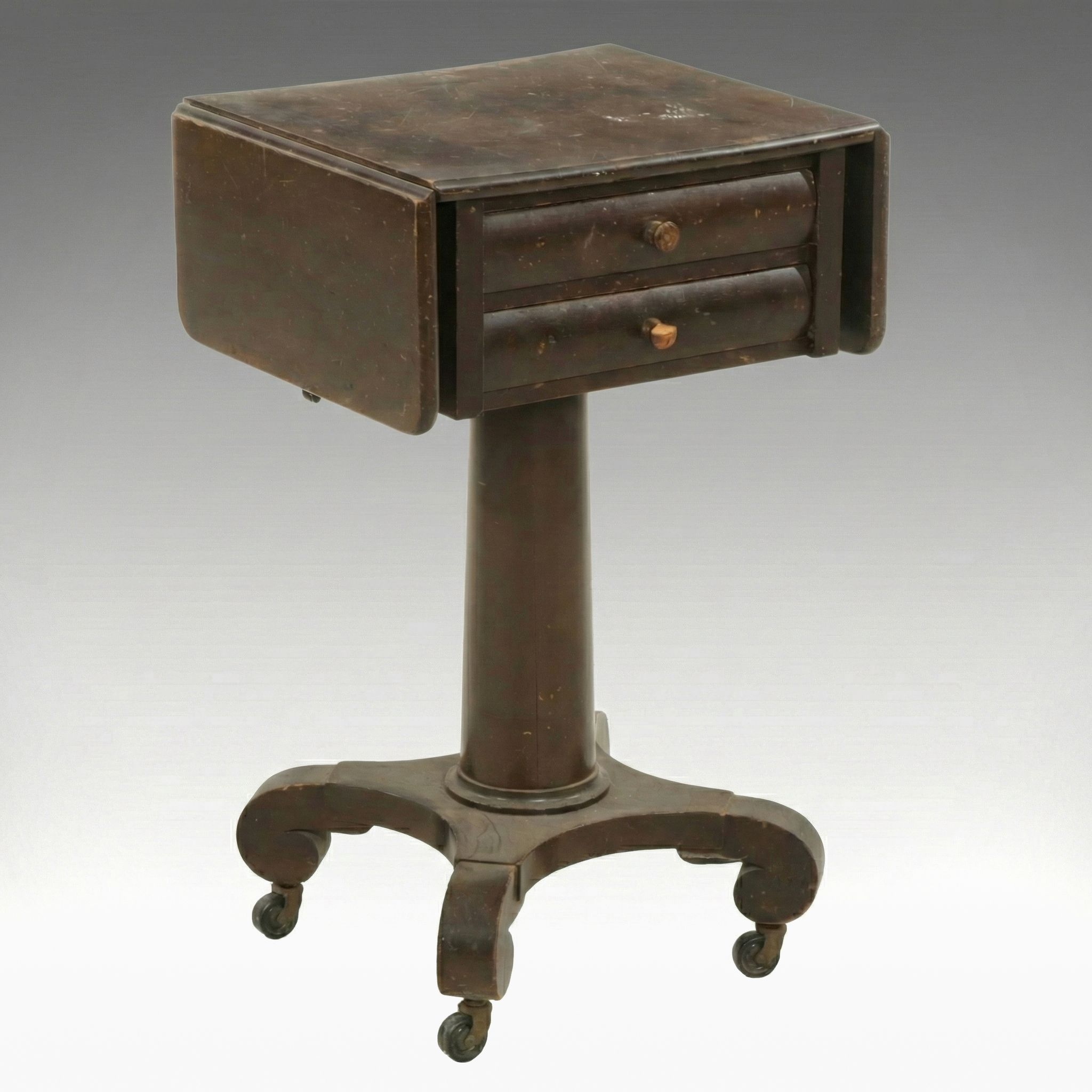 Empire Style Mahogany Drop-Leaf Pedestal Work Table