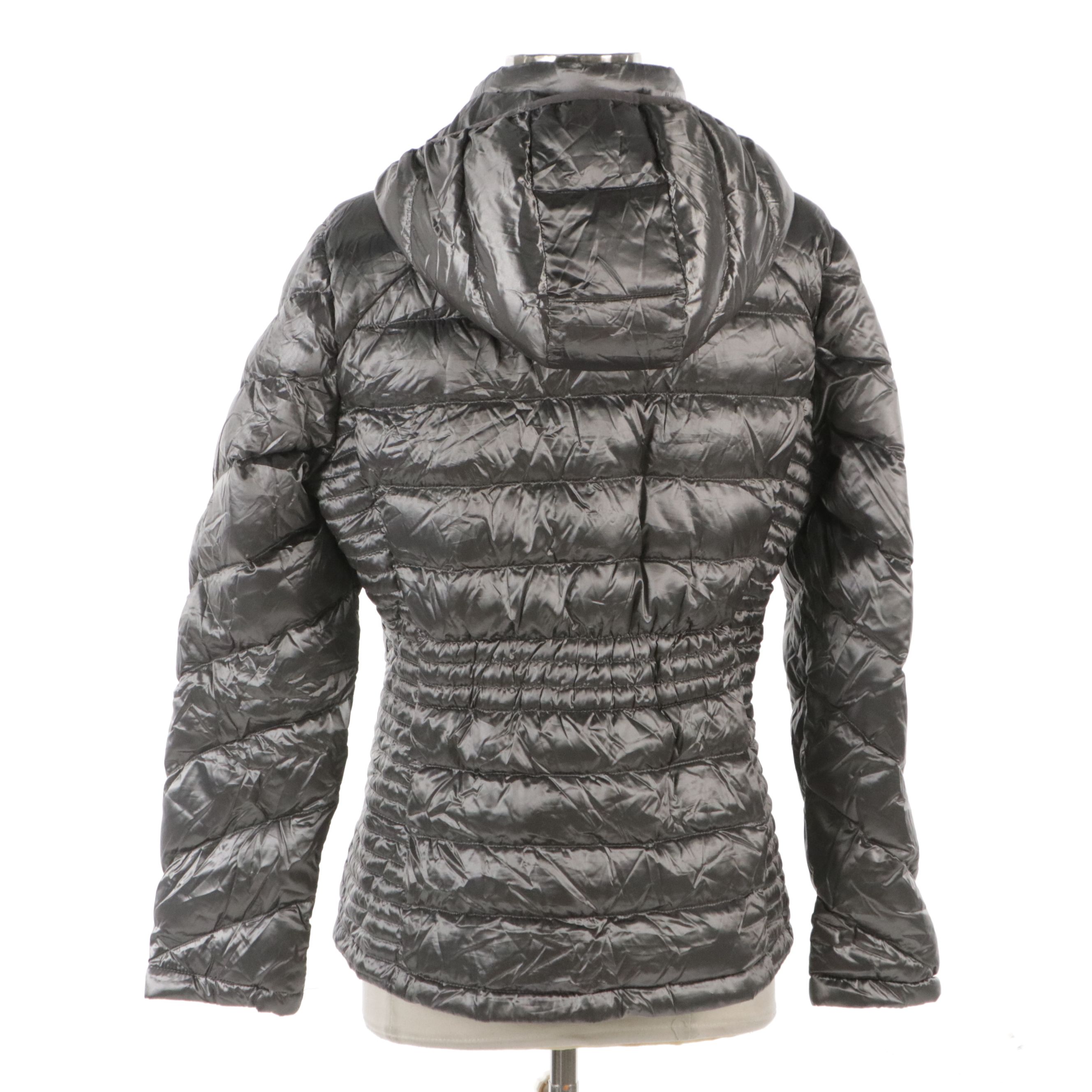 Calvin Klein Down Filled Packable Lightweight Hooded Zip Jacket in Silver