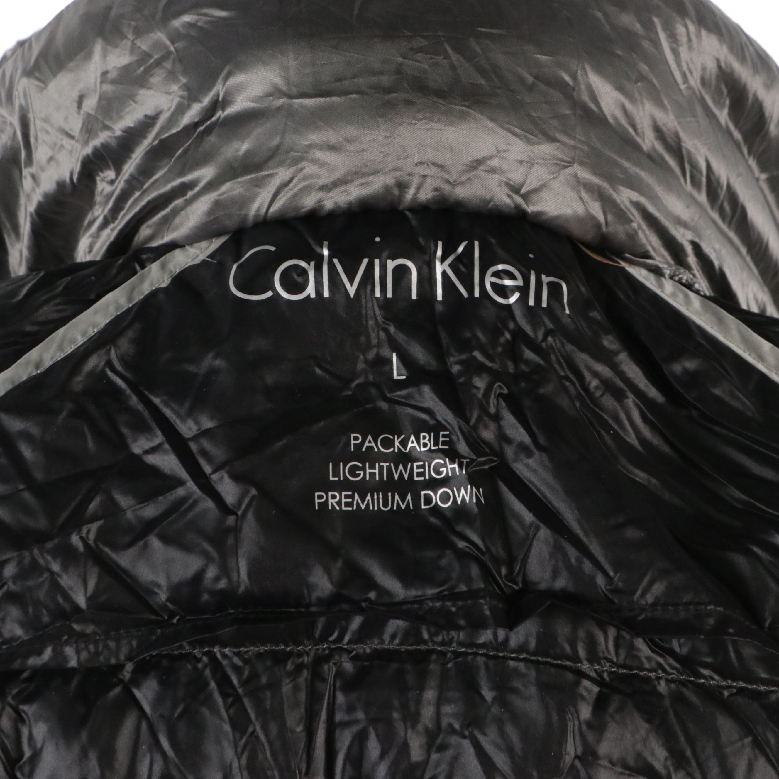 Calvin Klein Down Filled Packable Lightweight Hooded Zip Jacket in Silver