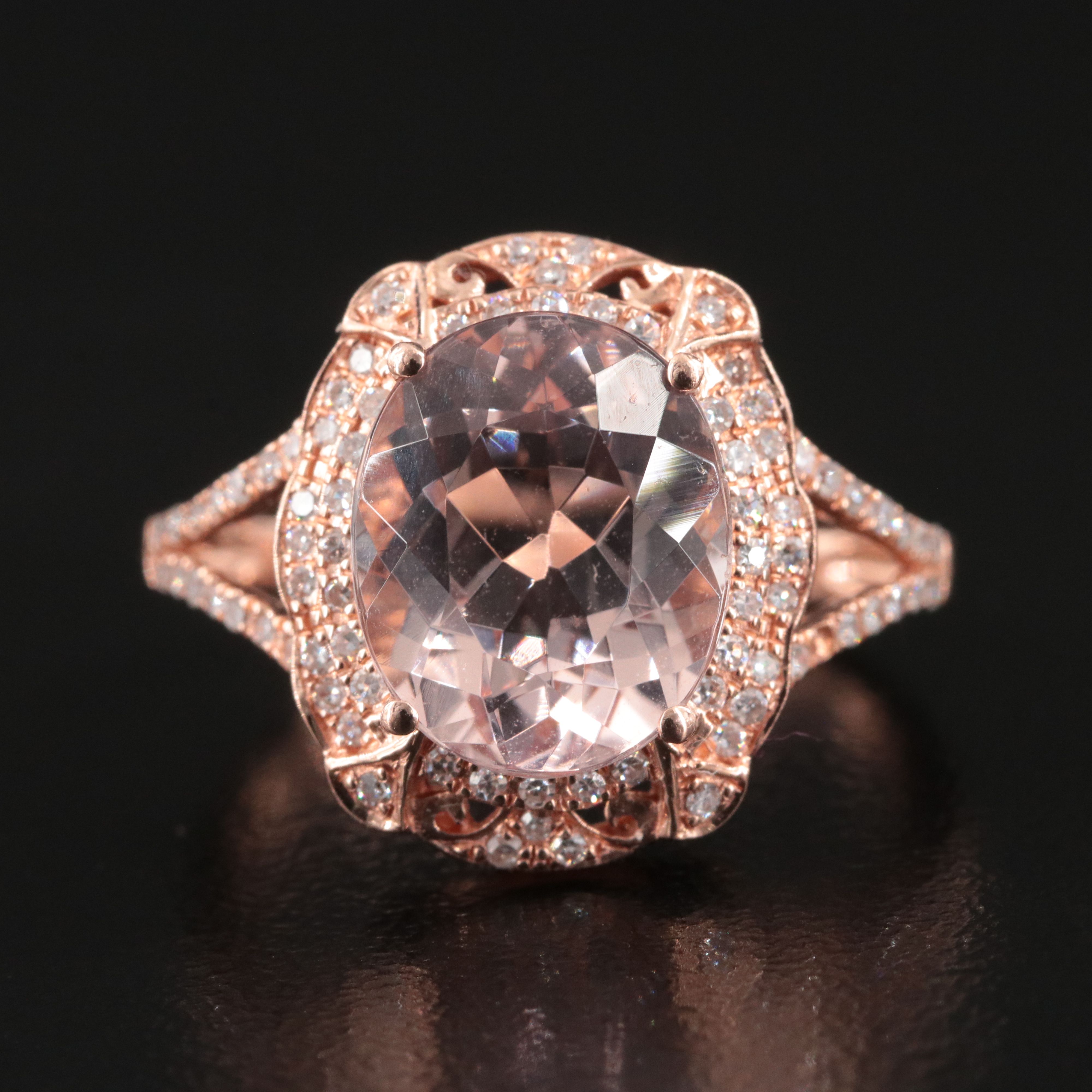 EFFY 14K Rose Gold 3.00 CT Morganite and Diamond Ring