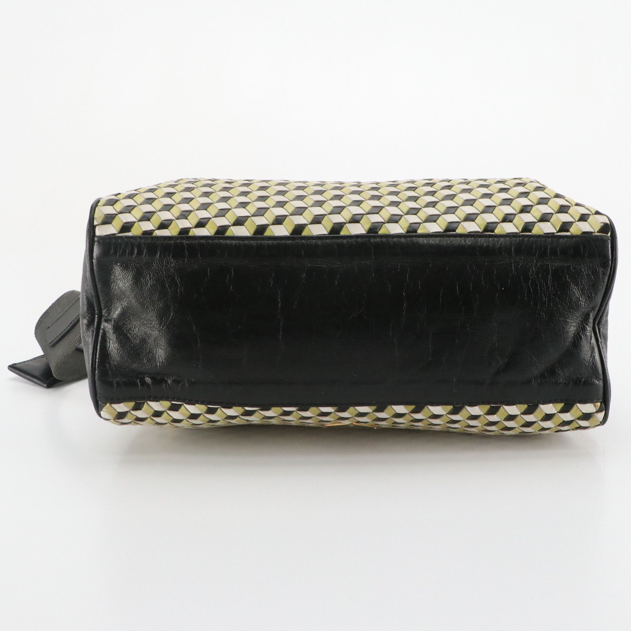 Prada Zippered Shoulder Bag in Illusion Woven Leather & Shiny Black Trim