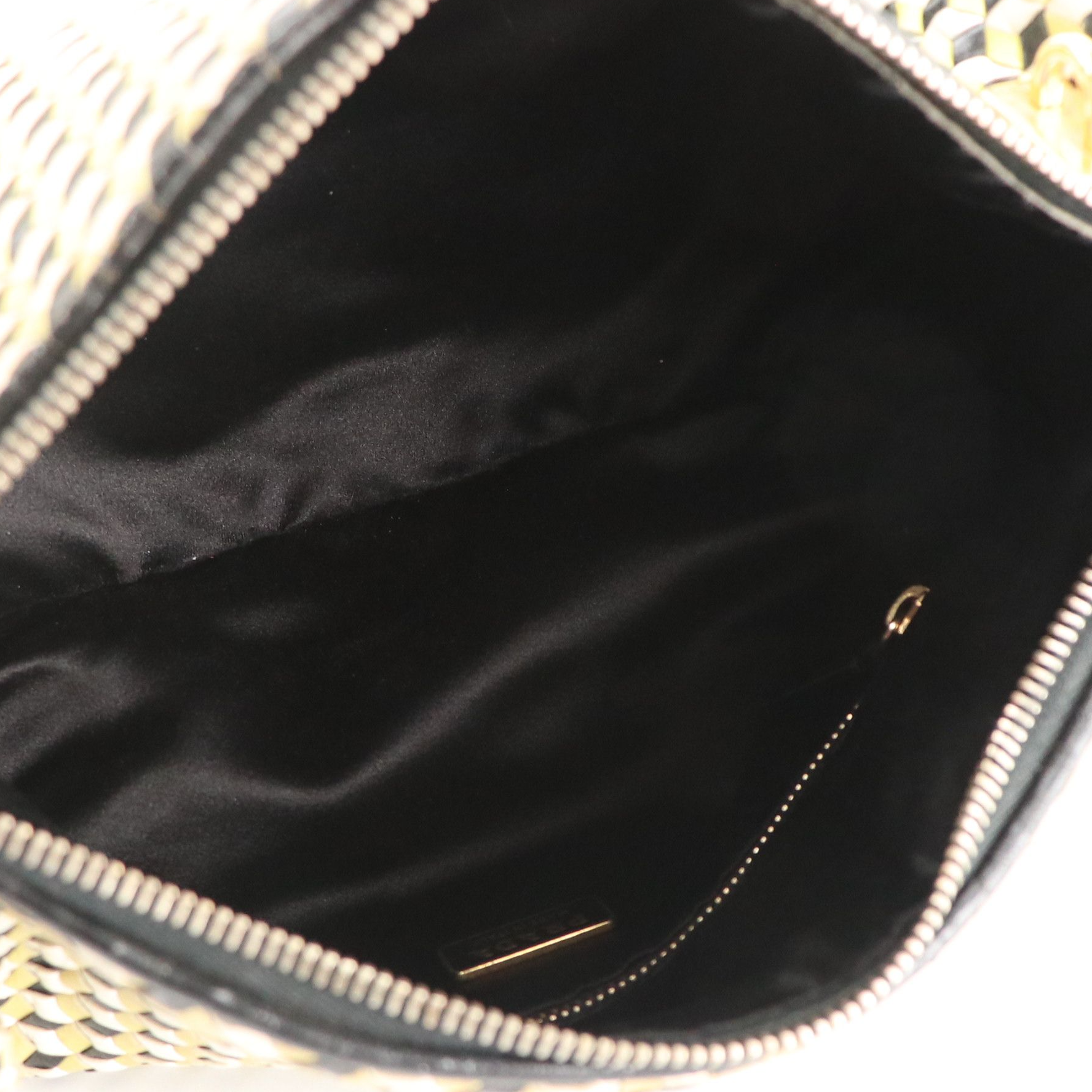 Prada Zippered Shoulder Bag in Illusion Woven Leather & Shiny Black Trim