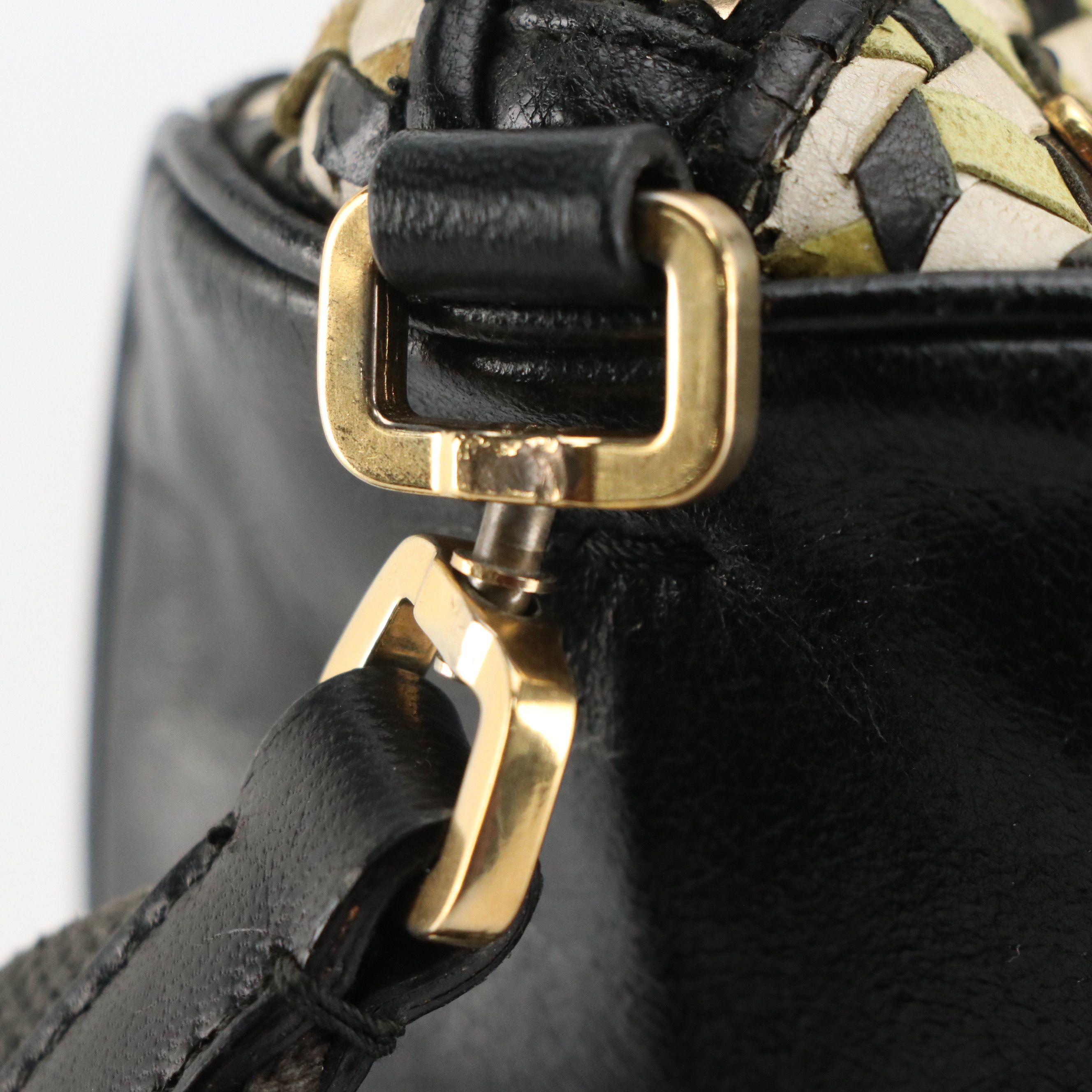 Prada Zippered Shoulder Bag in Illusion Woven Leather & Shiny Black Trim