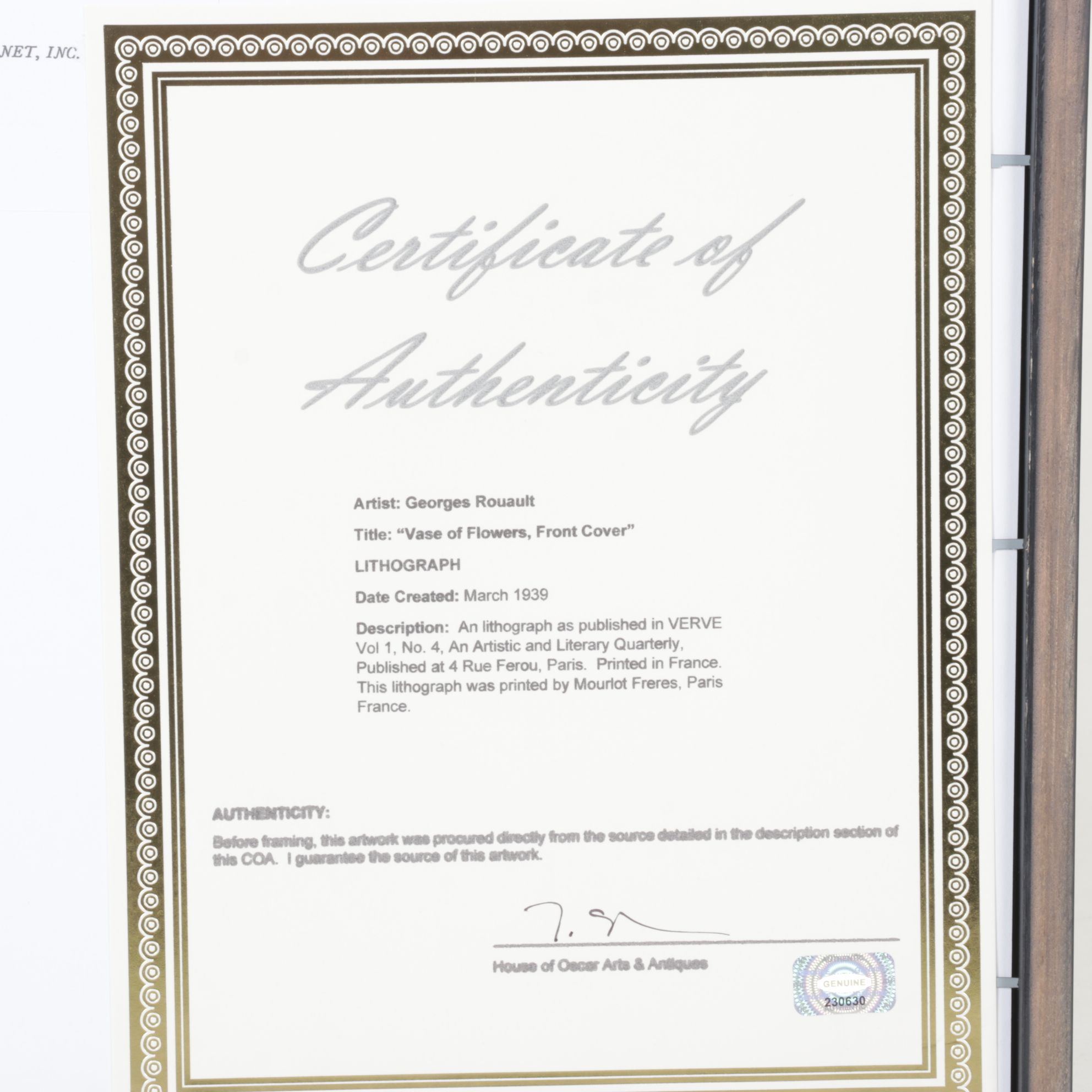 Georges Rouault Color Lithograph Cover for "Verve," 1939