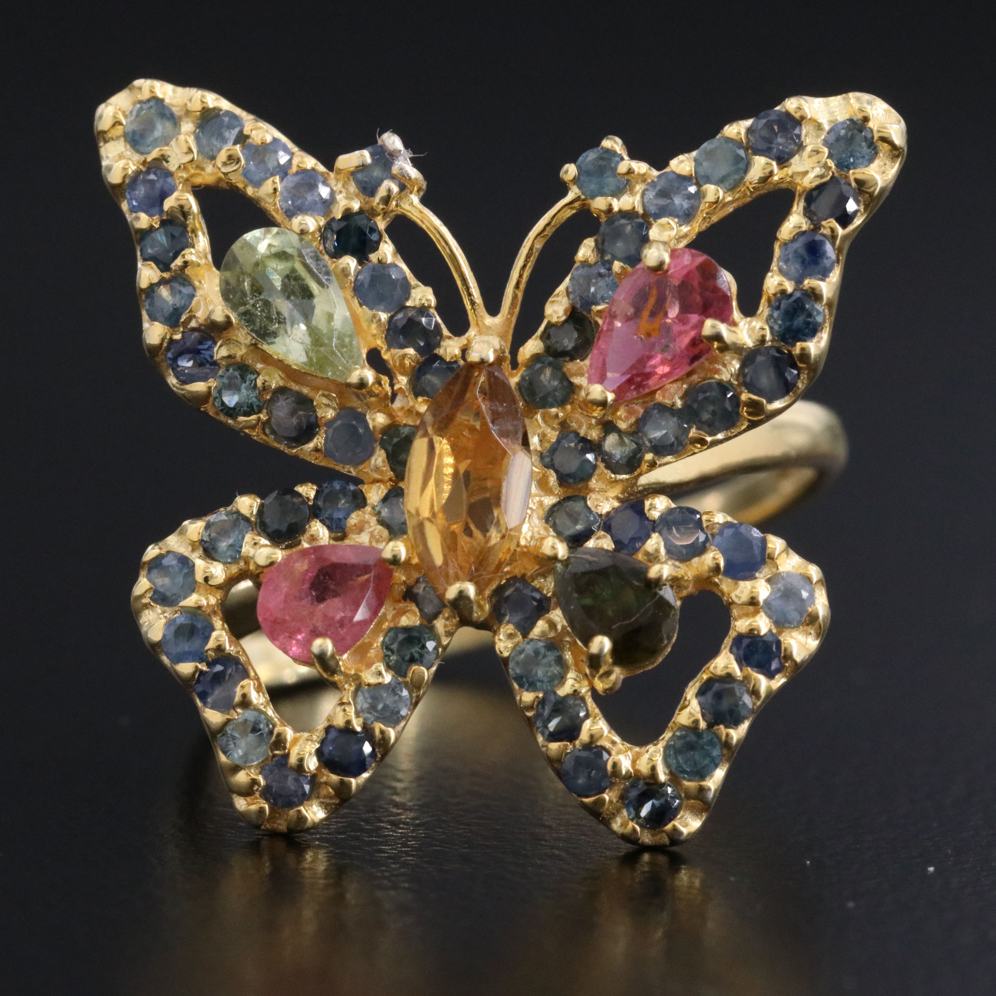 Sterling Tourmaline and Sapphire Butterfly Ring