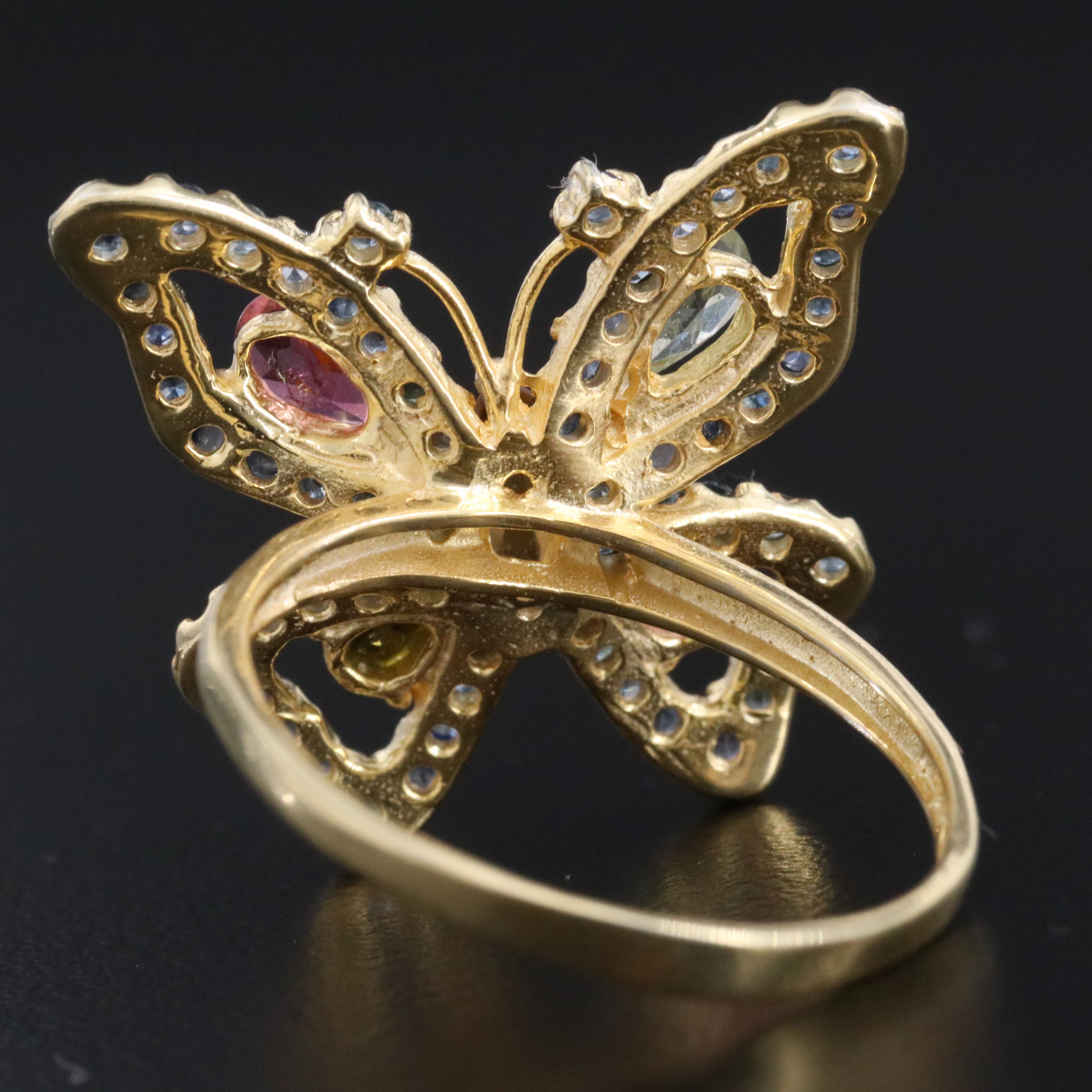 Sterling Tourmaline and Sapphire Butterfly Ring