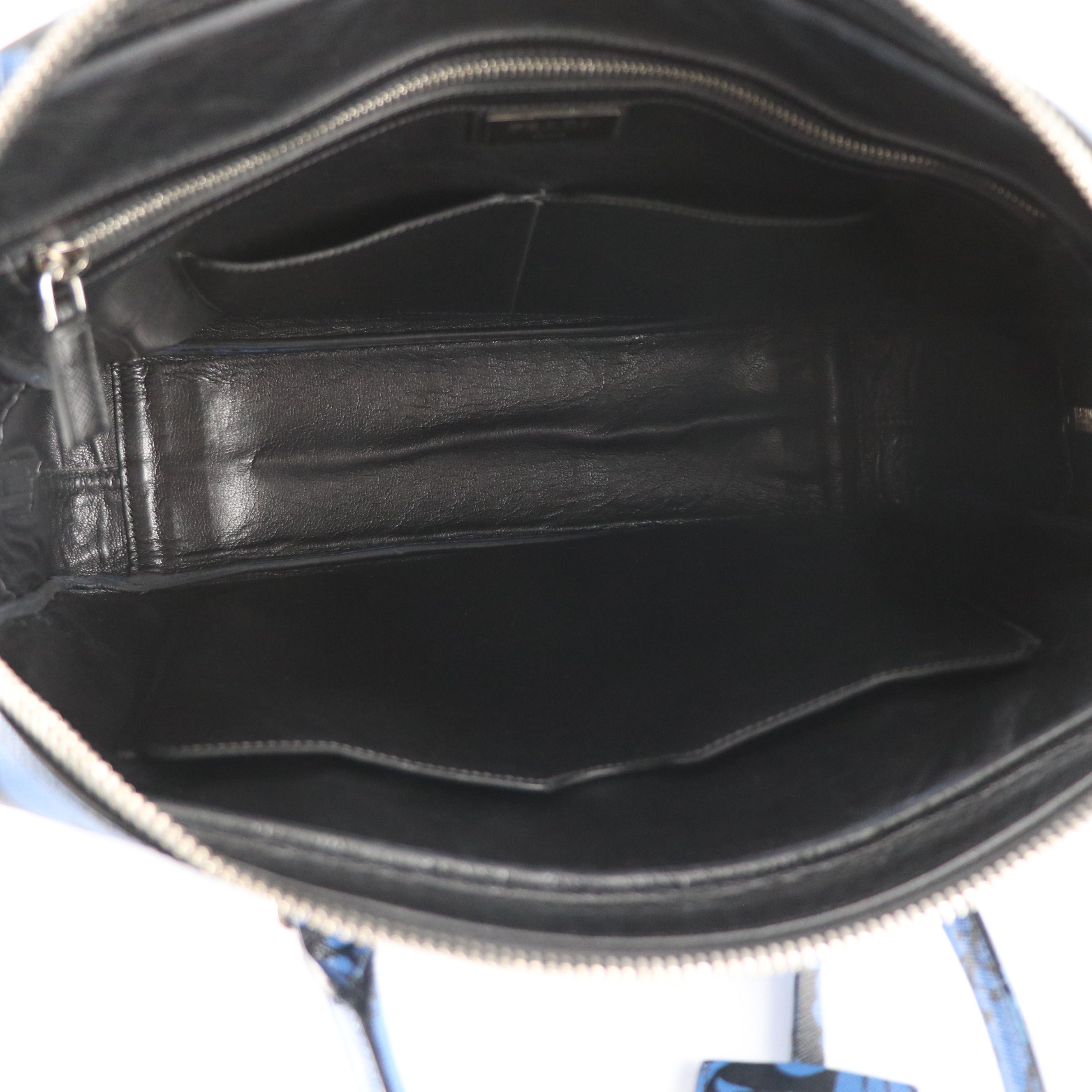 Prada Zip-Around Business Bag in Blue Hibiscus Flower Printed Saffiano Leather