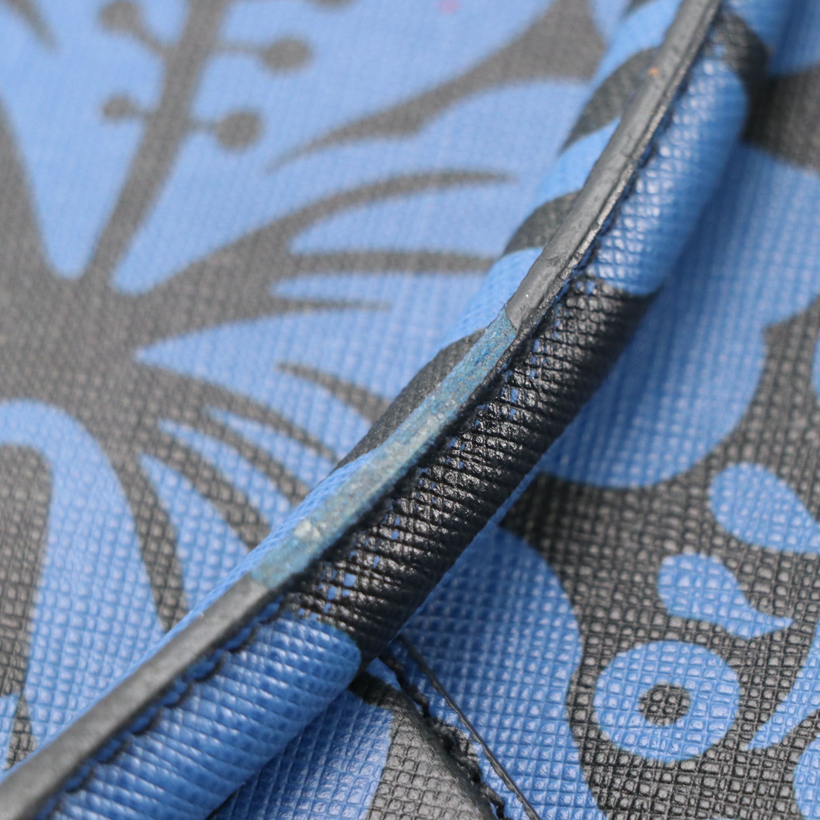 Prada Zip-Around Business Bag in Blue Hibiscus Flower Printed Saffiano Leather