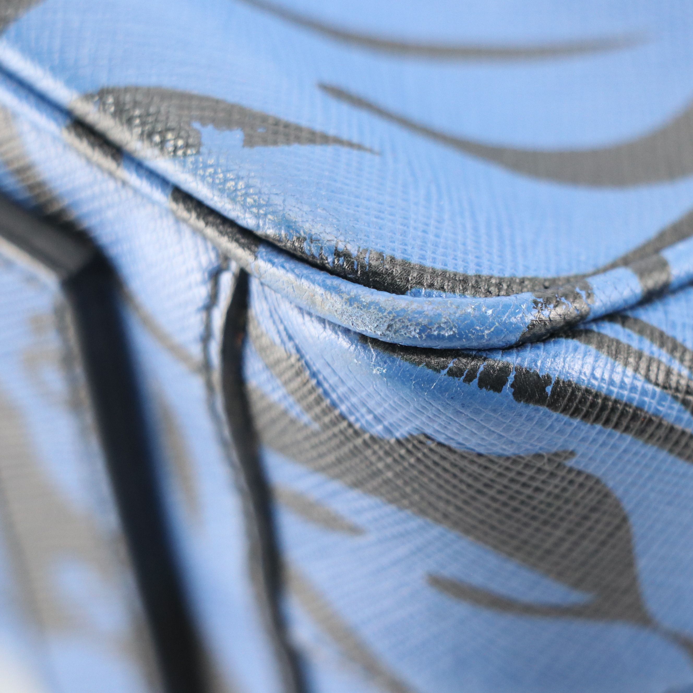 Prada Zip-Around Business Bag in Blue Hibiscus Flower Printed Saffiano Leather