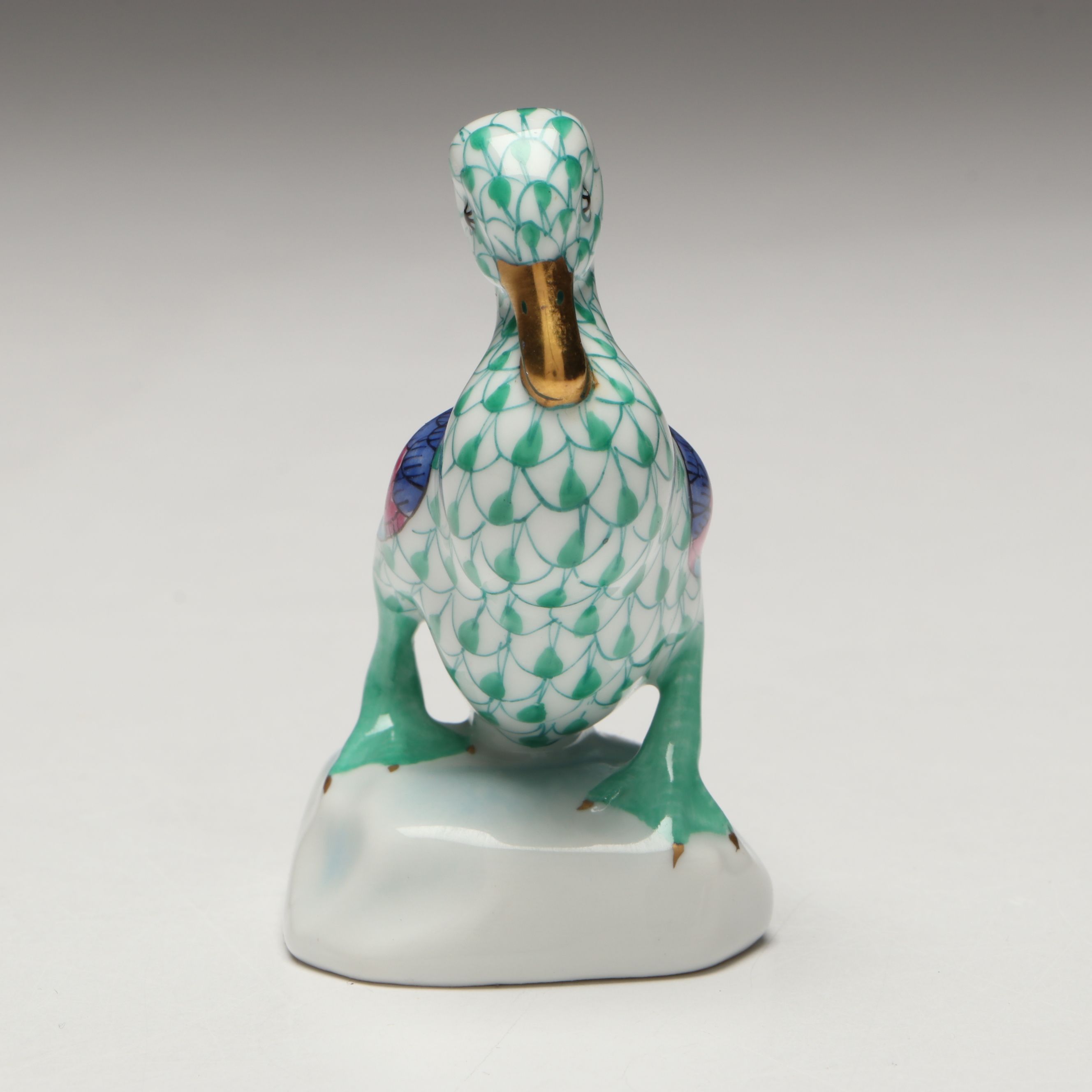 Herend Green Fishnet with Gold "Duck" Porcelain Figurine