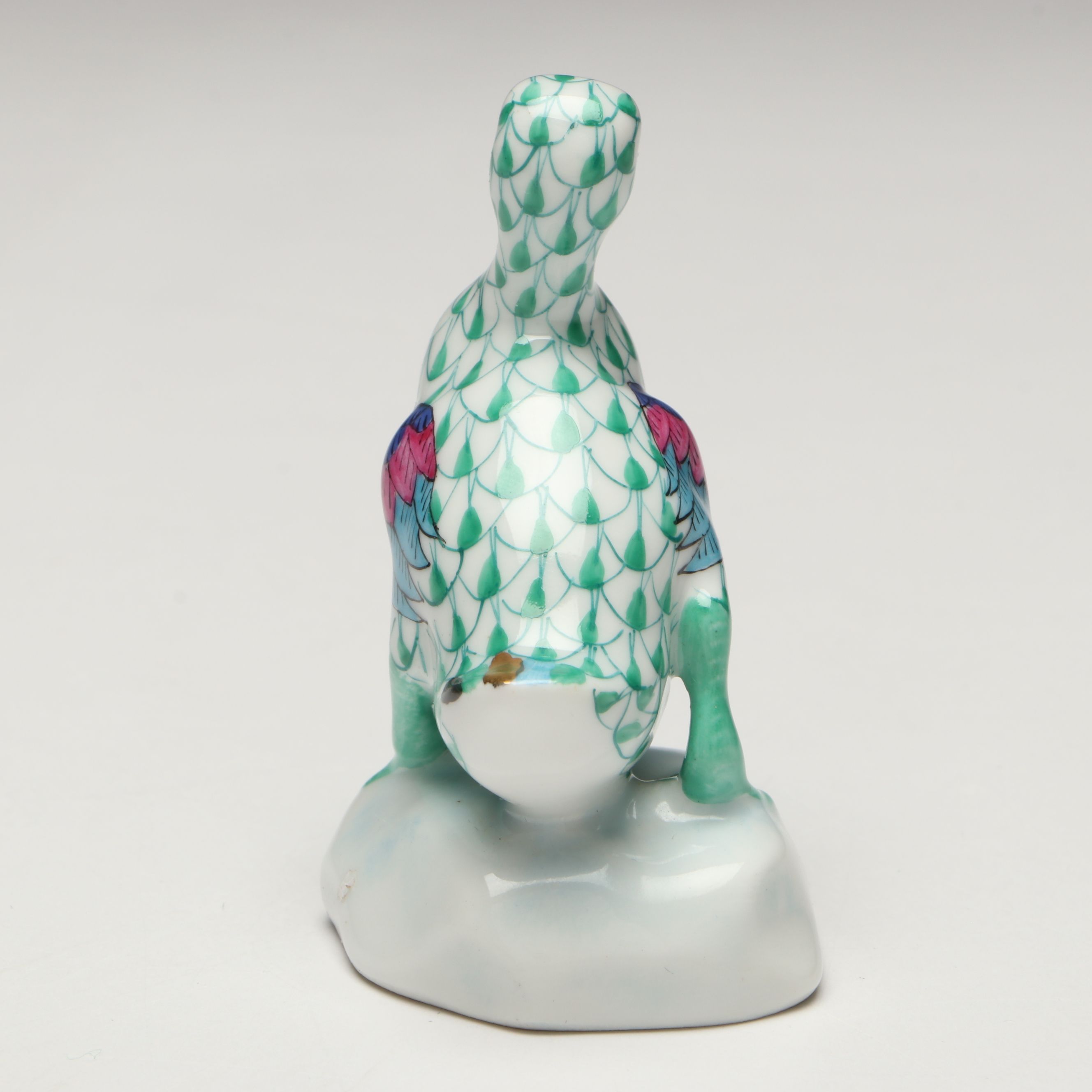 Herend Green Fishnet with Gold "Duck" Porcelain Figurine