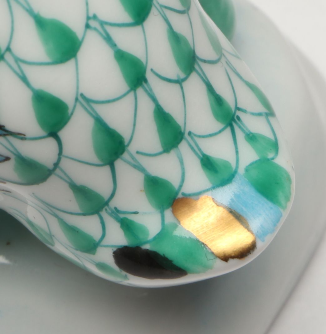 Herend Green Fishnet with Gold "Duck" Porcelain Figurine