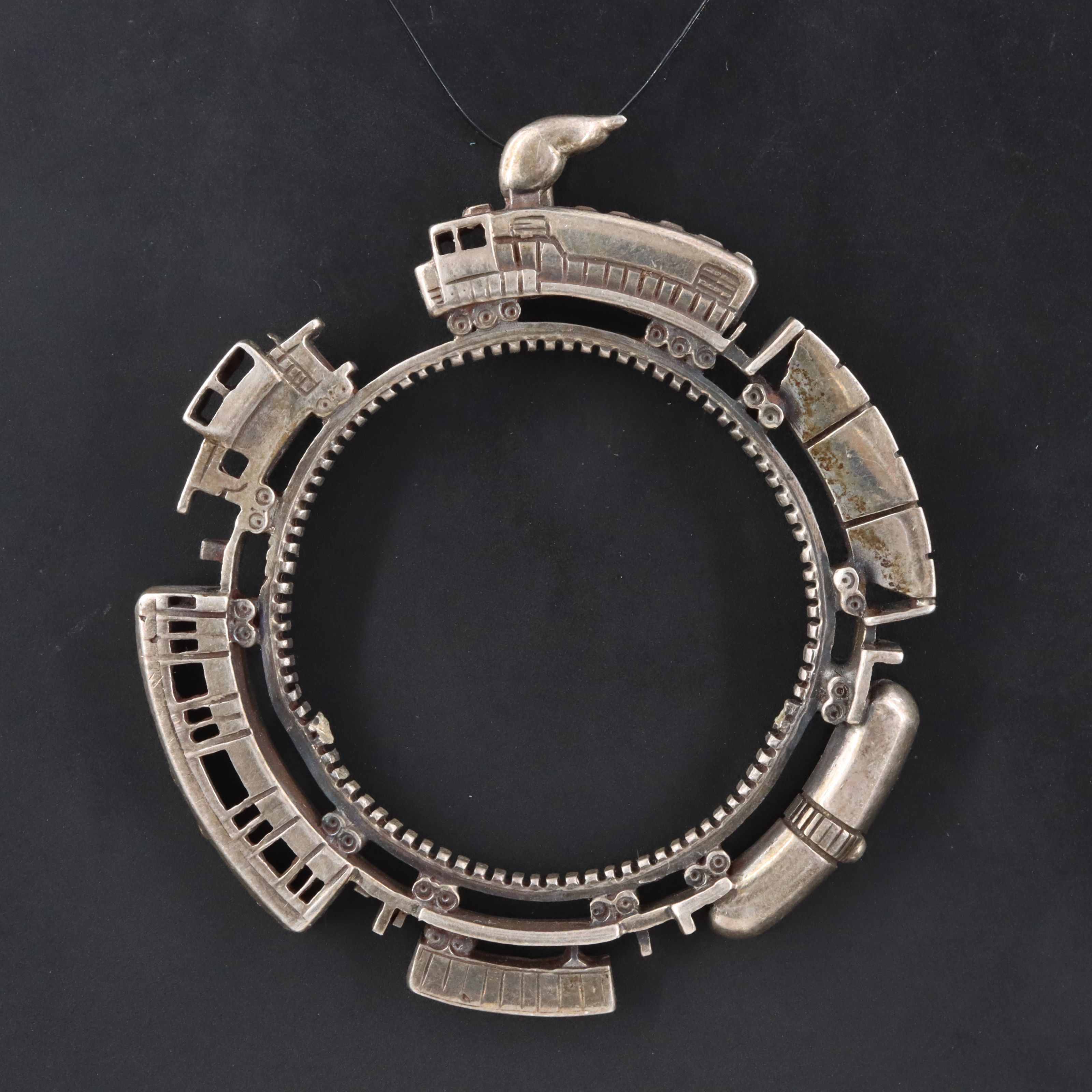 Sterling Train Circle Pendant