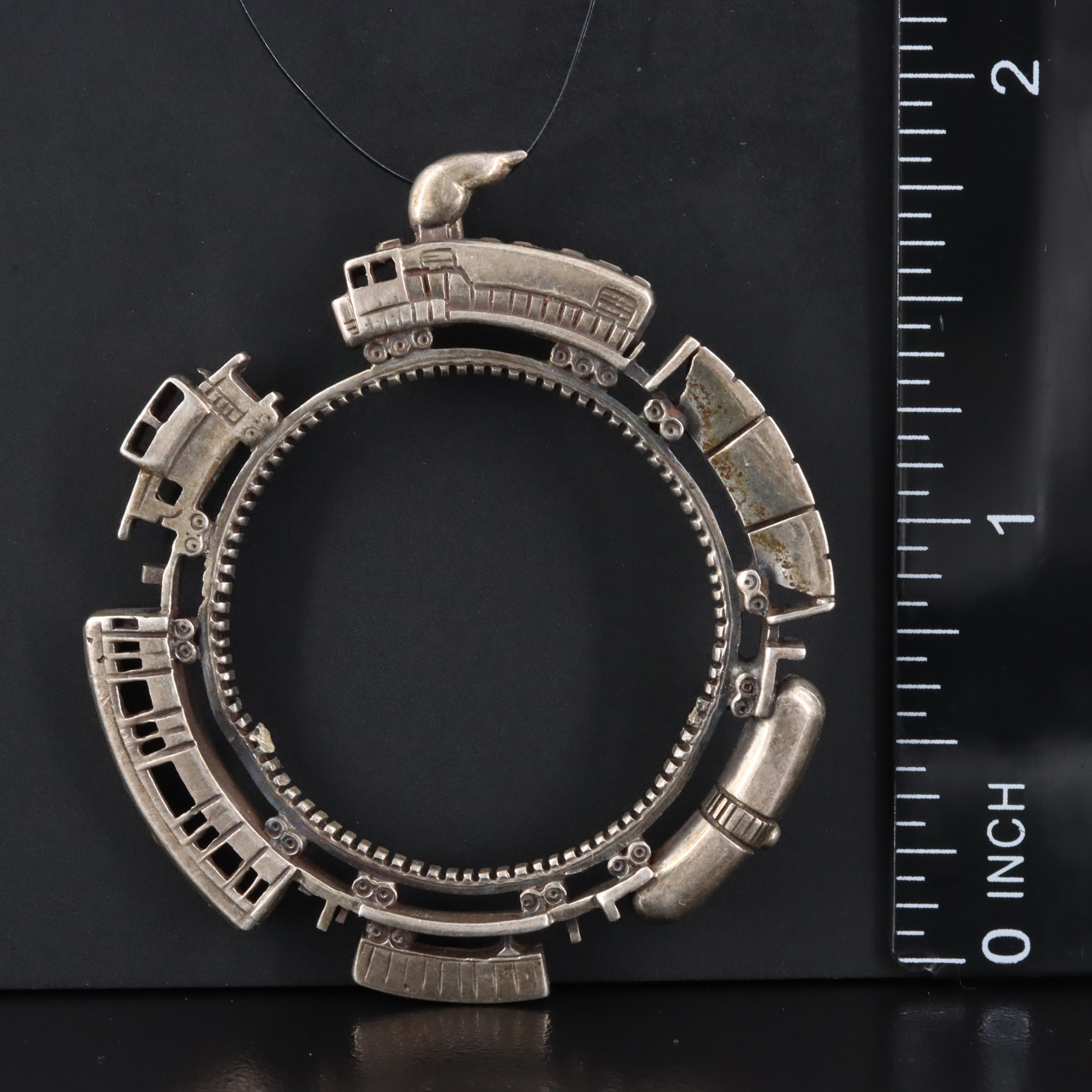 Sterling Train Circle Pendant