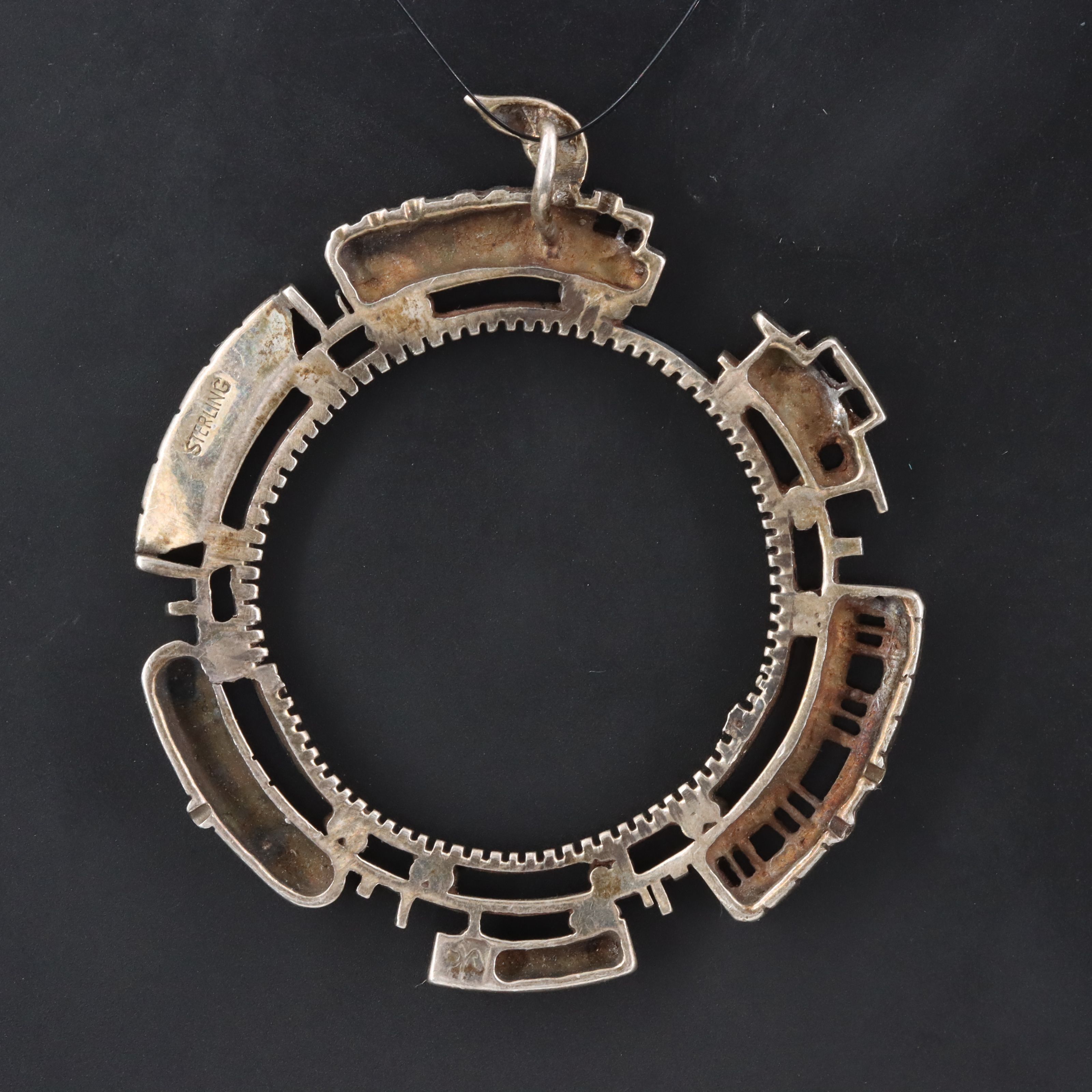 Sterling Train Circle Pendant