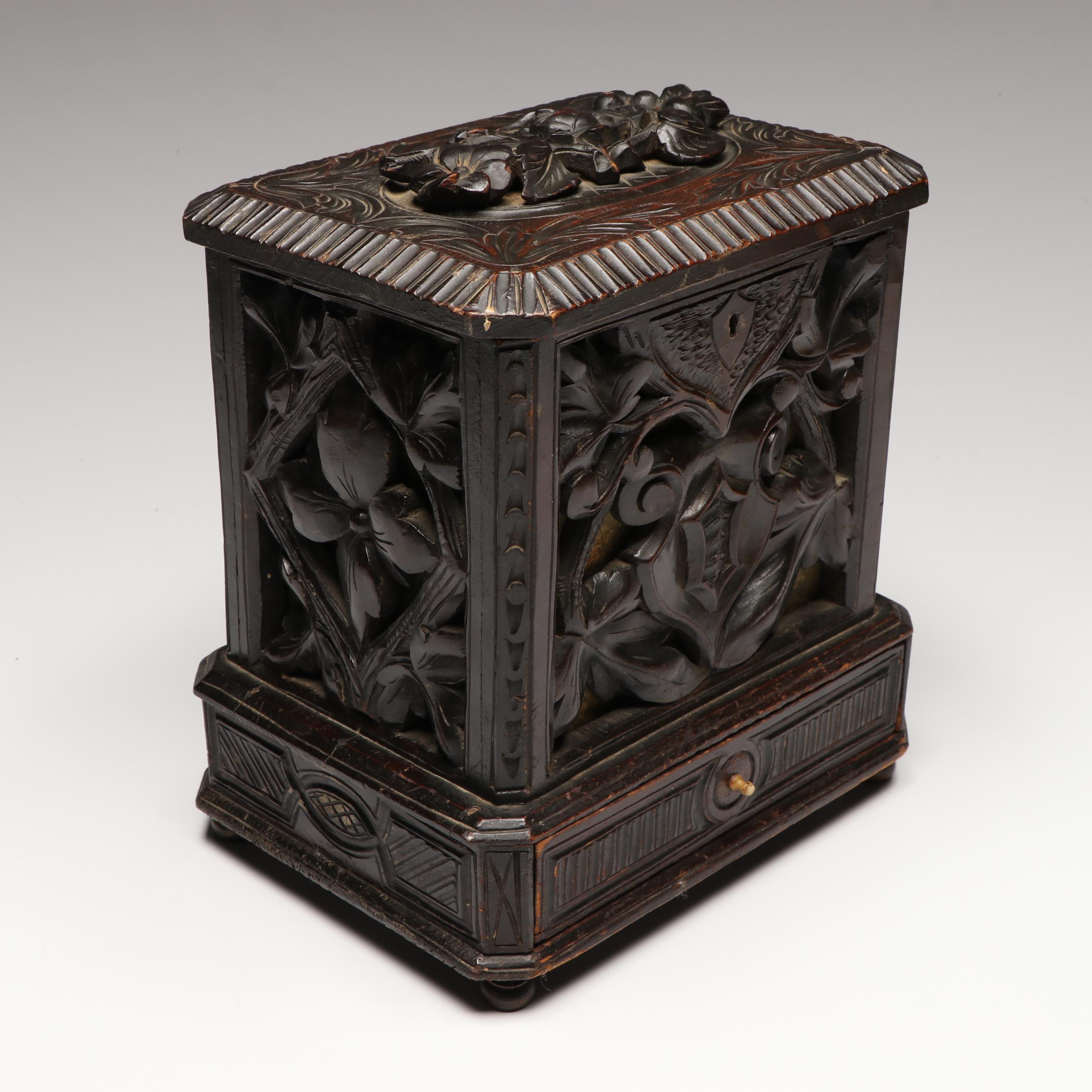 Black Forest Style Carved Wood Box, Late 19th Century