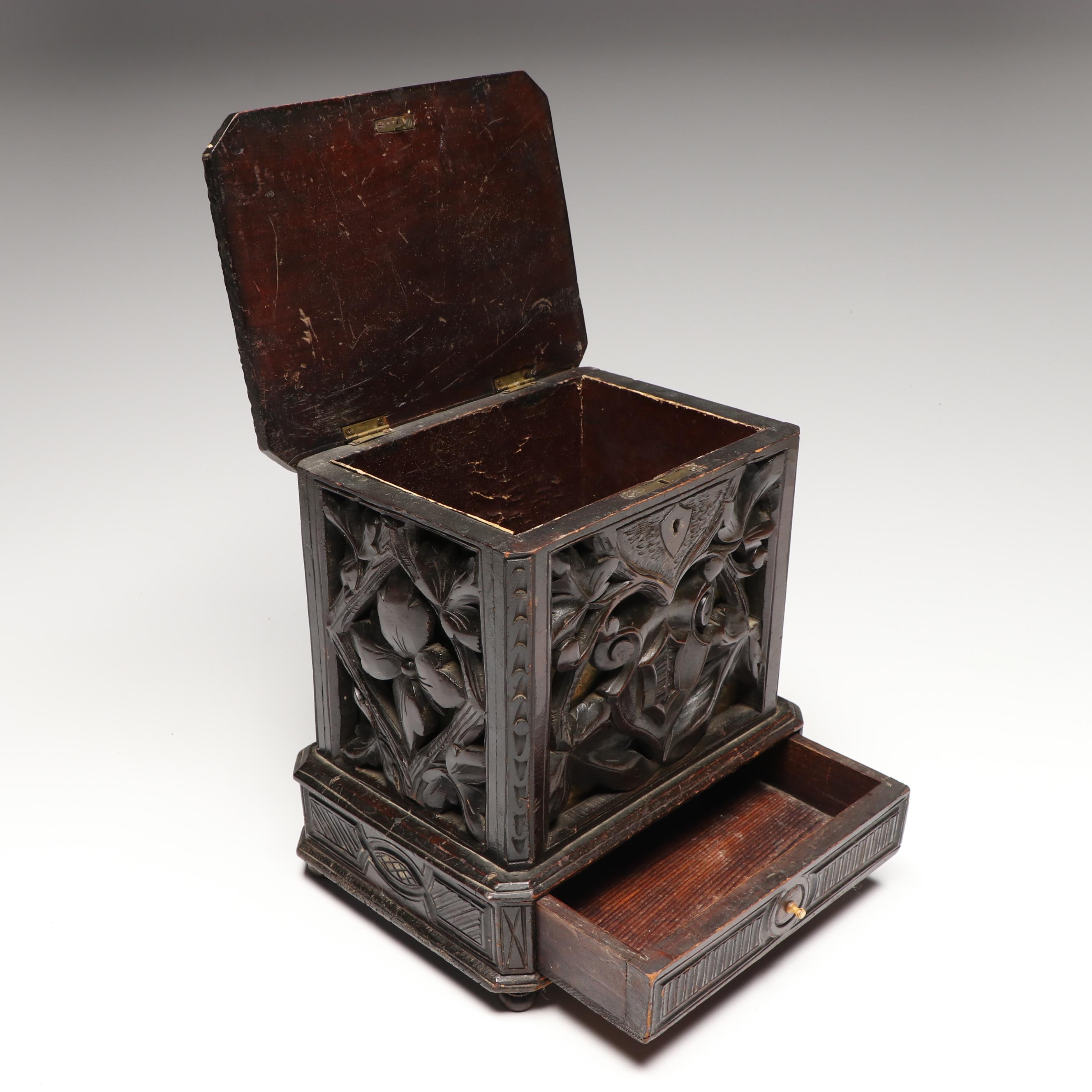 Black Forest Style Carved Wood Box, Late 19th Century