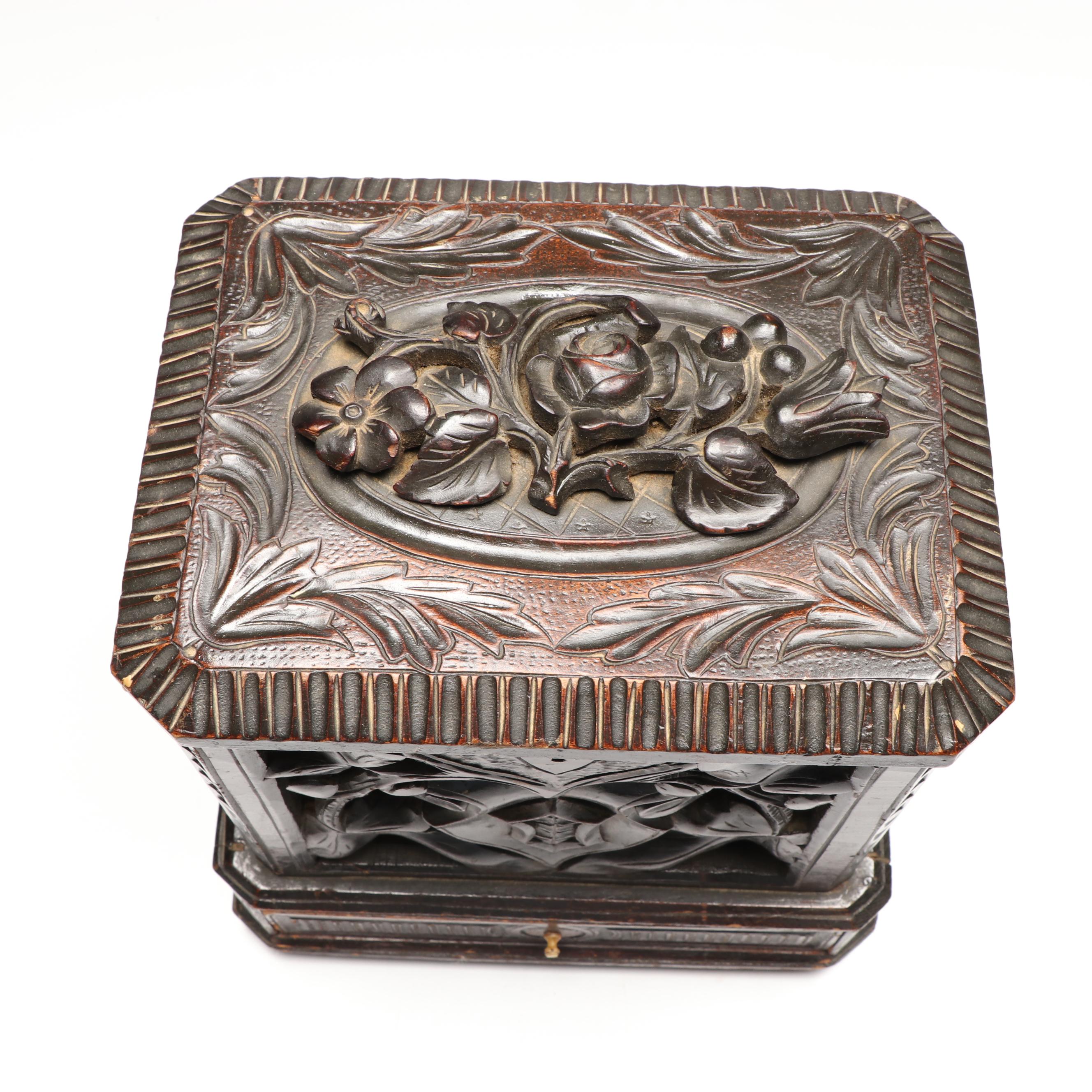 Black Forest Style Carved Wood Box, Late 19th Century