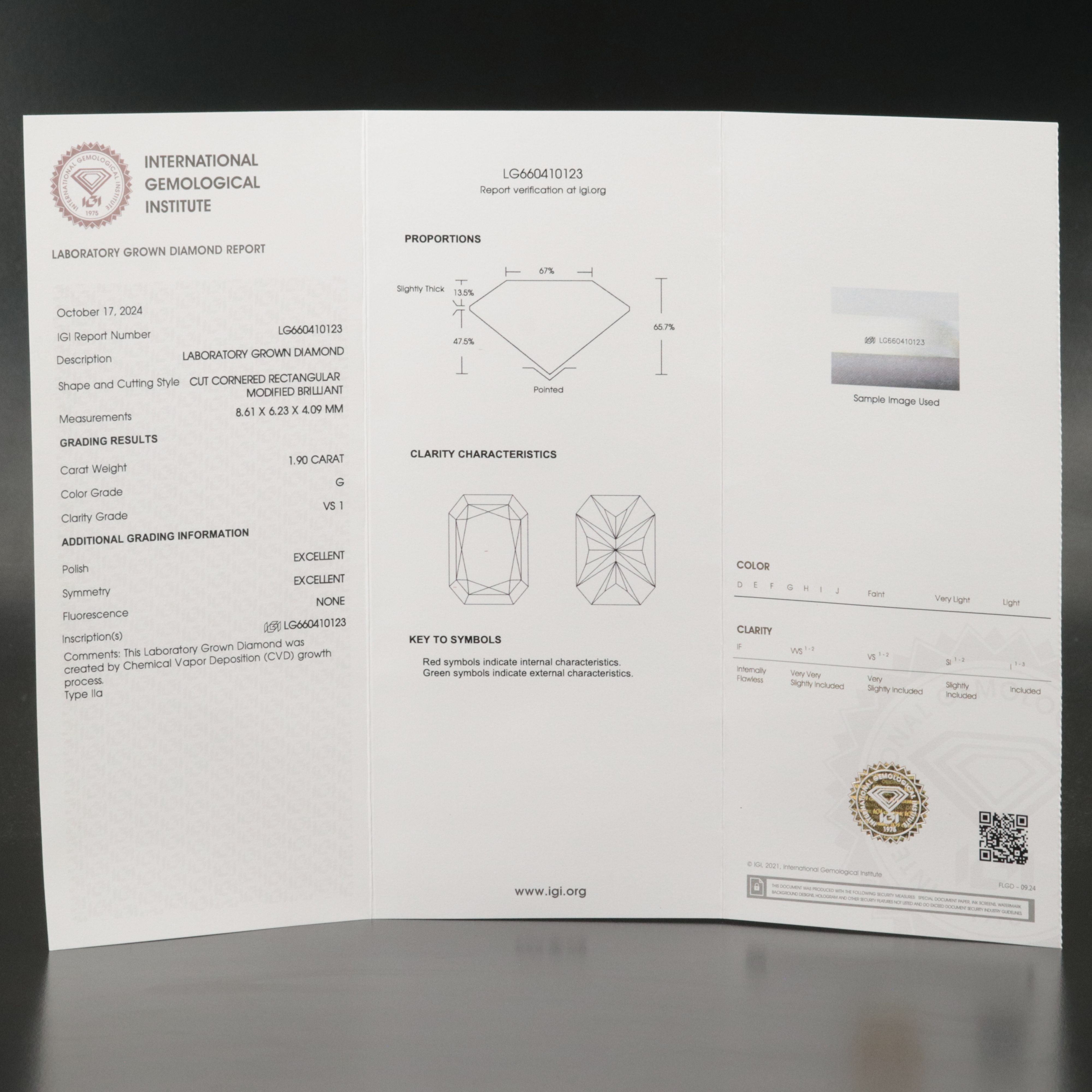 Loose 1.90 CT Lab Grown Diamond with IGI Report