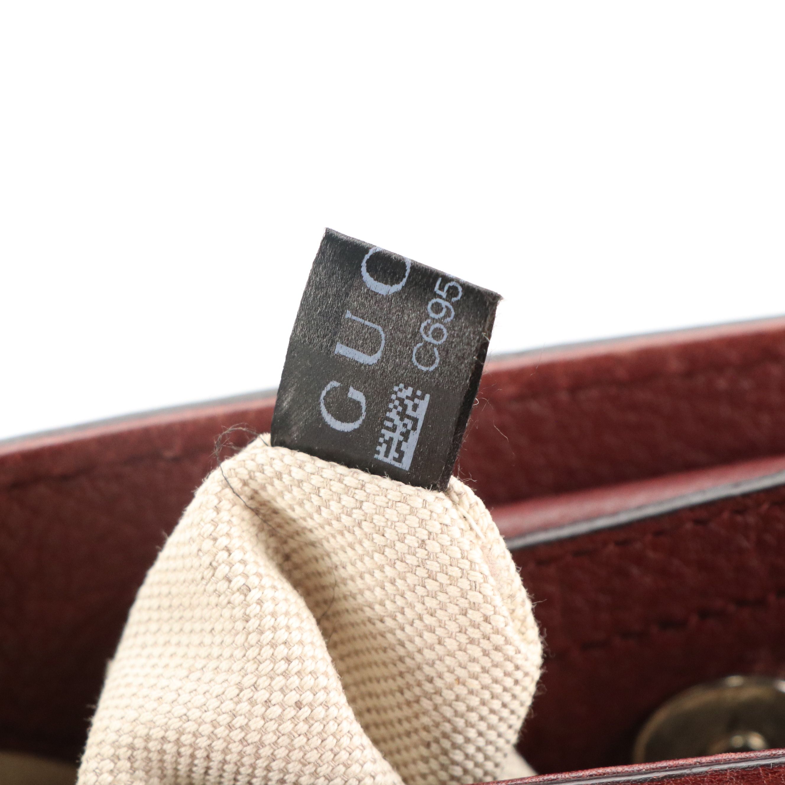 Gucci Bamboo Handle Front Pocket Bag in GG Canvas in Burgundy Calfskin Leather