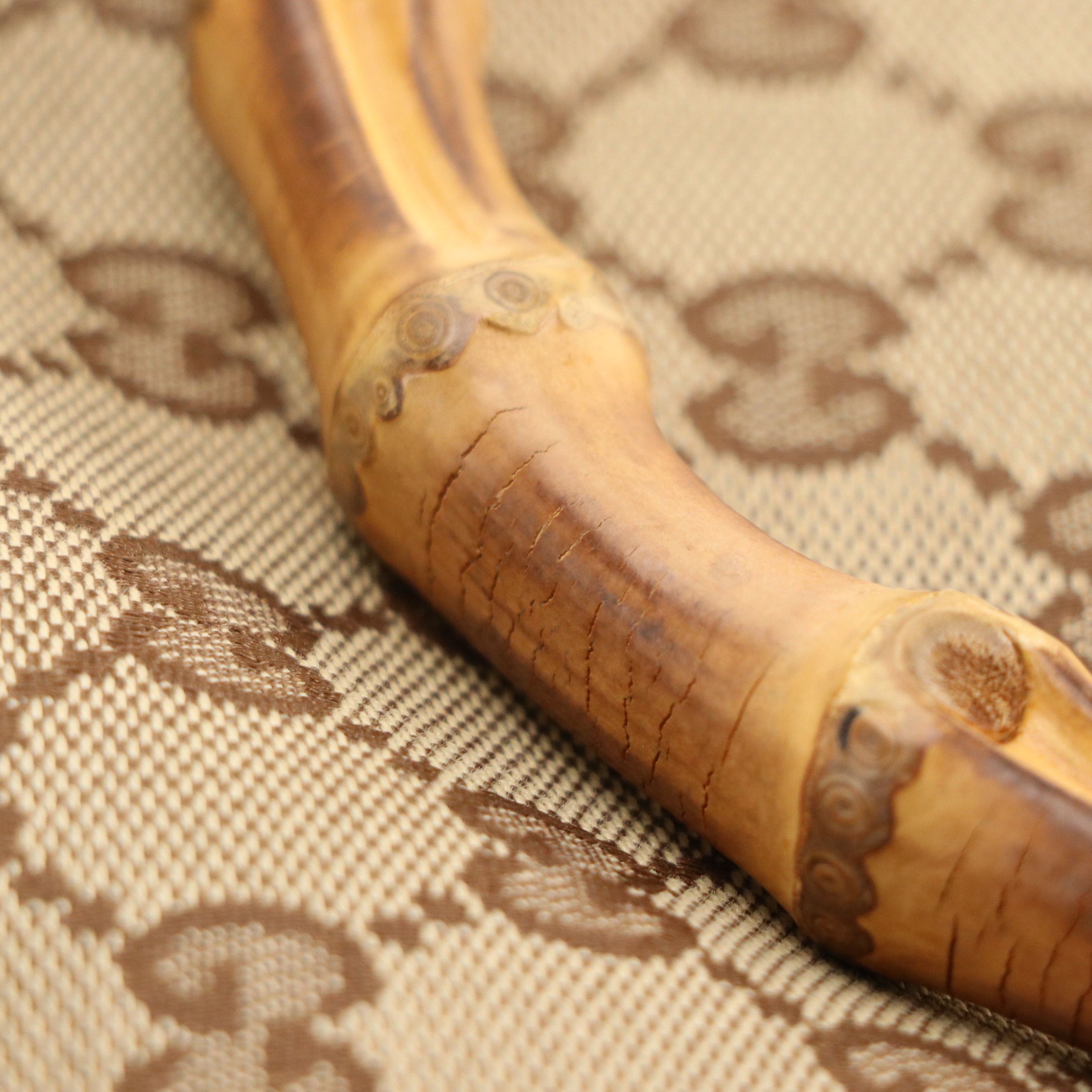 Gucci Bamboo Handle Front Pocket Bag in GG Canvas in Burgundy Calfskin Leather