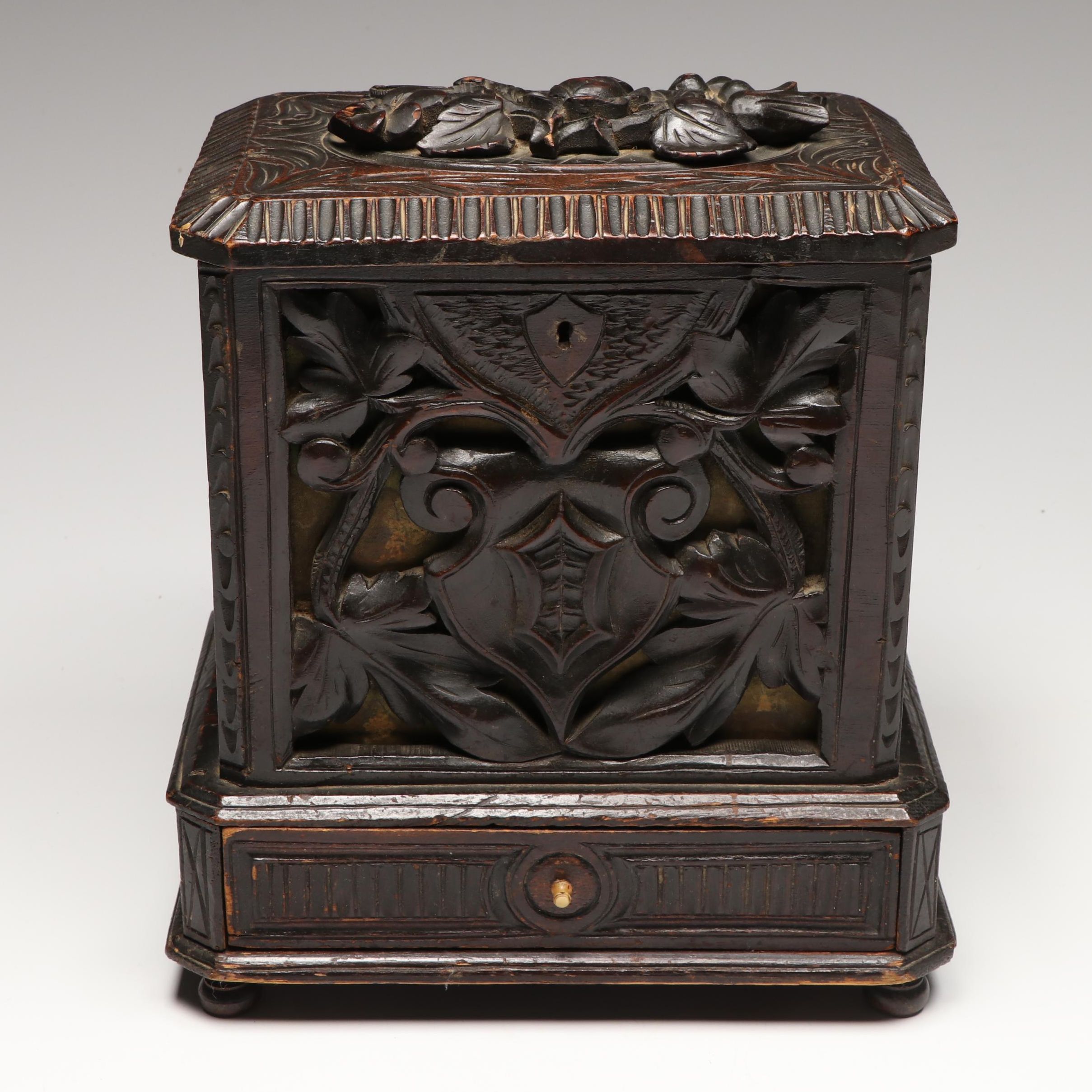 Black Forest Style Carved Wood Box, Late 19th Century