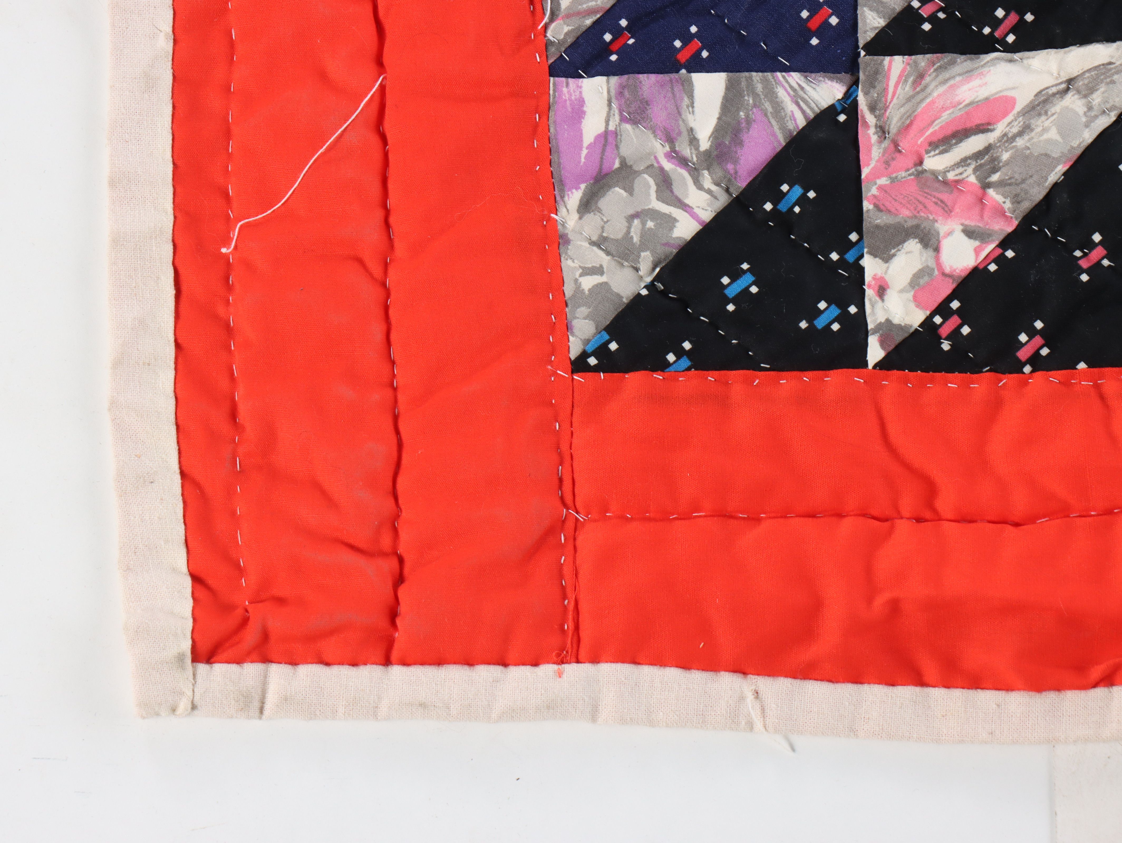 Hand-Pieced "Half-Square Triangle" Scrappy Quilt, Mid to Late 20th Century