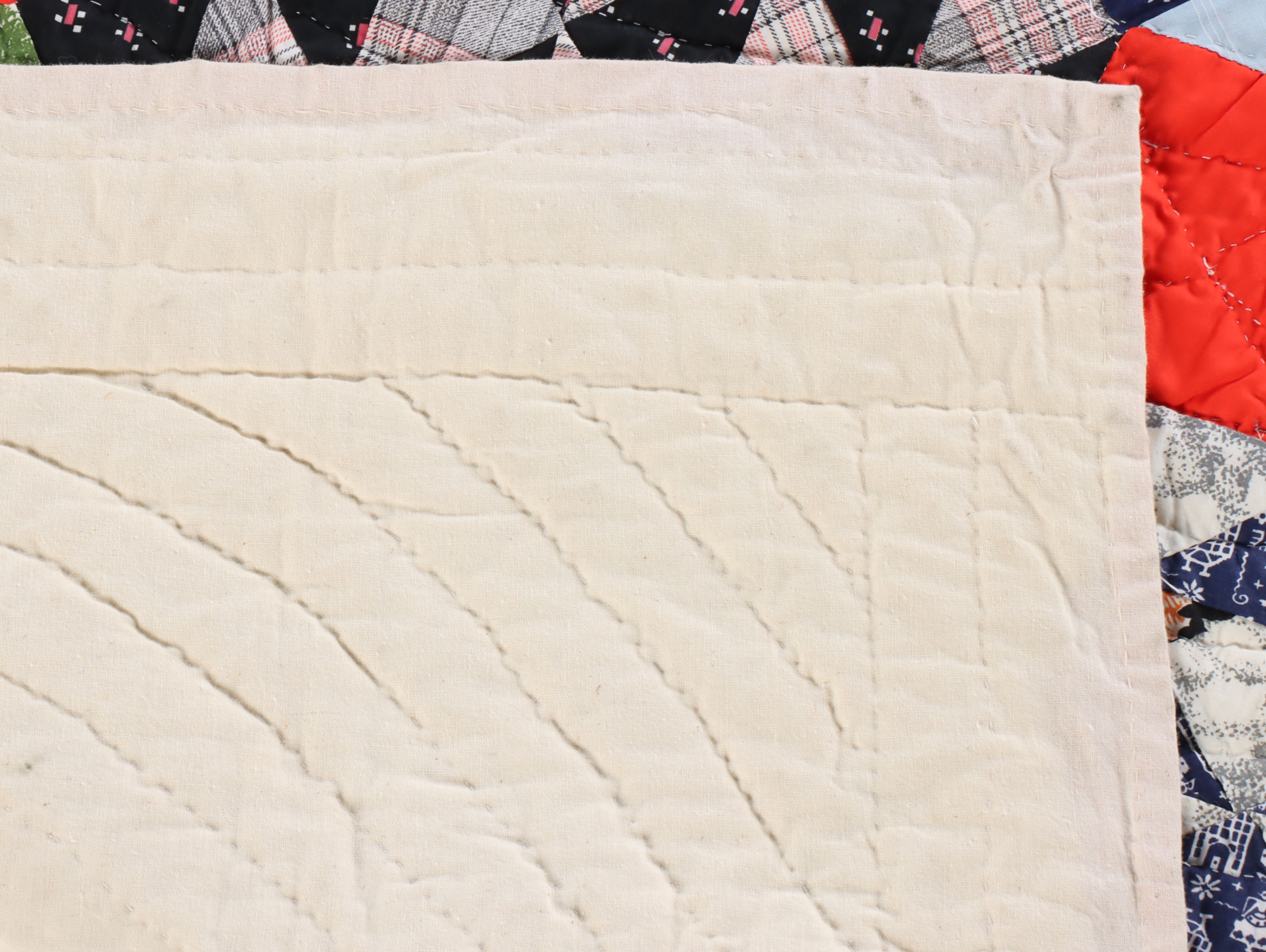 Hand-Pieced "Half-Square Triangle" Scrappy Quilt, Mid to Late 20th Century