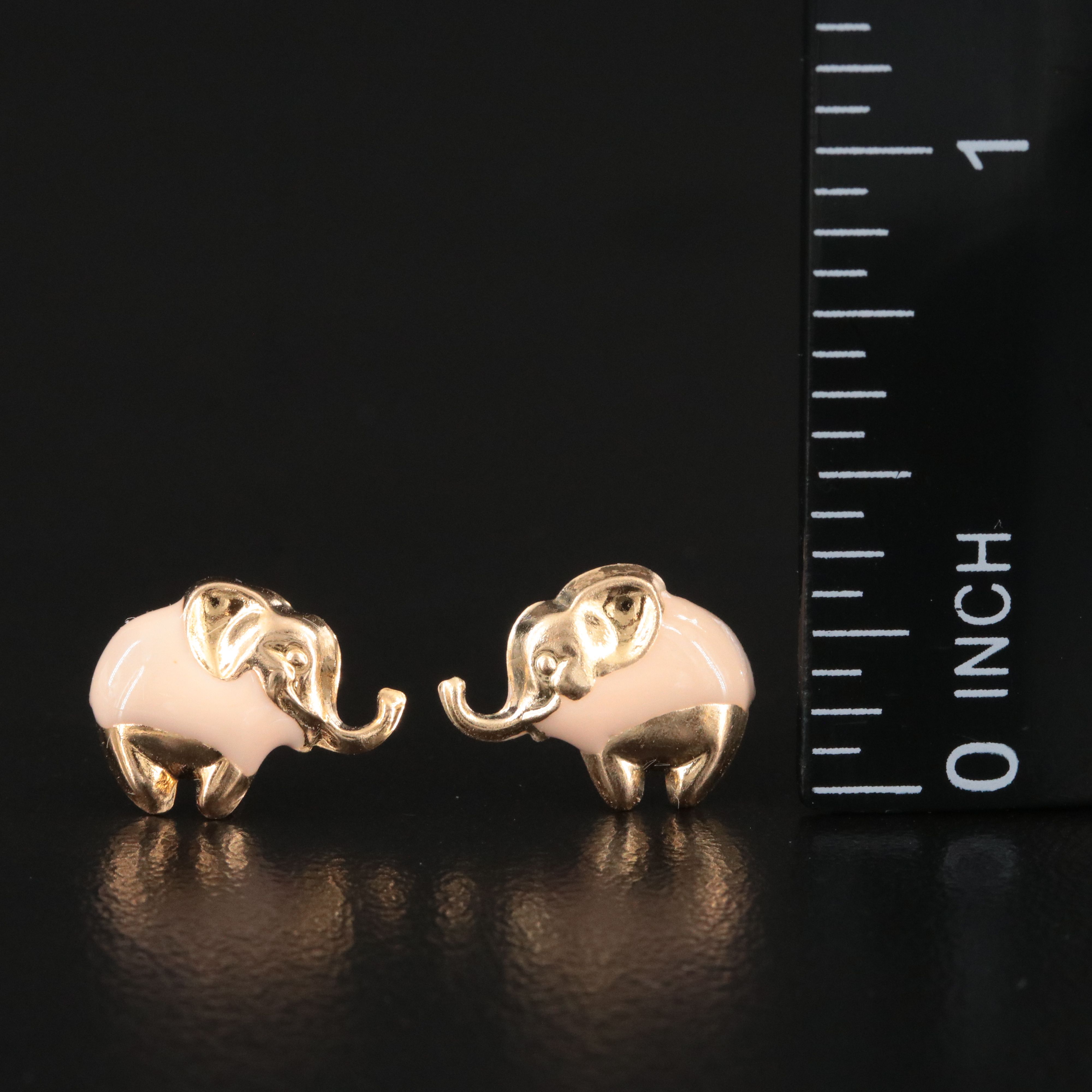 14K Enamel Elephant Stud Earrings with Plush Elephant Presentation Box