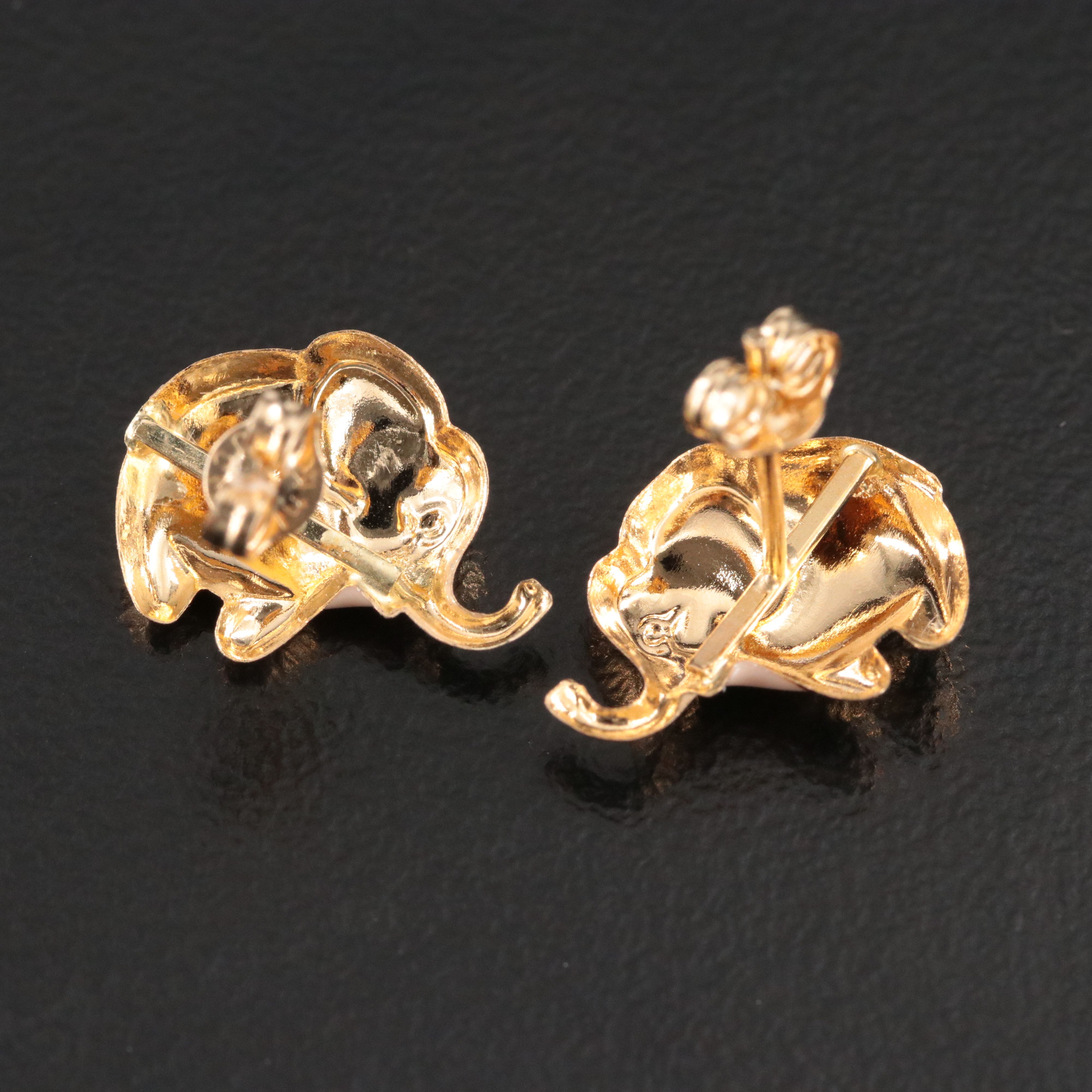 14K Enamel Elephant Stud Earrings with Plush Elephant Presentation Box