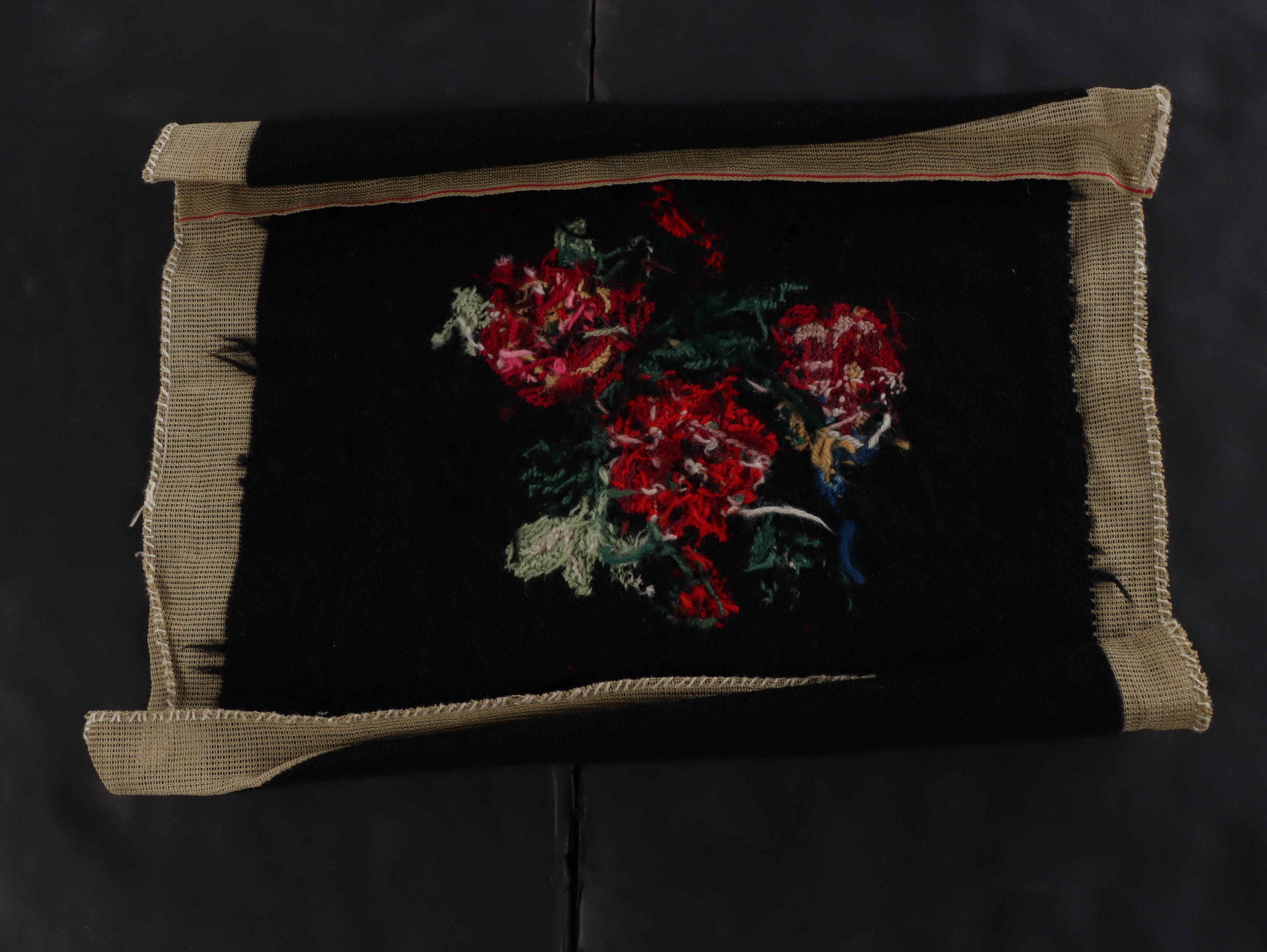 Hand-Pieced "Ohio Star" Cotton Quilt with Floral Needlework Panel