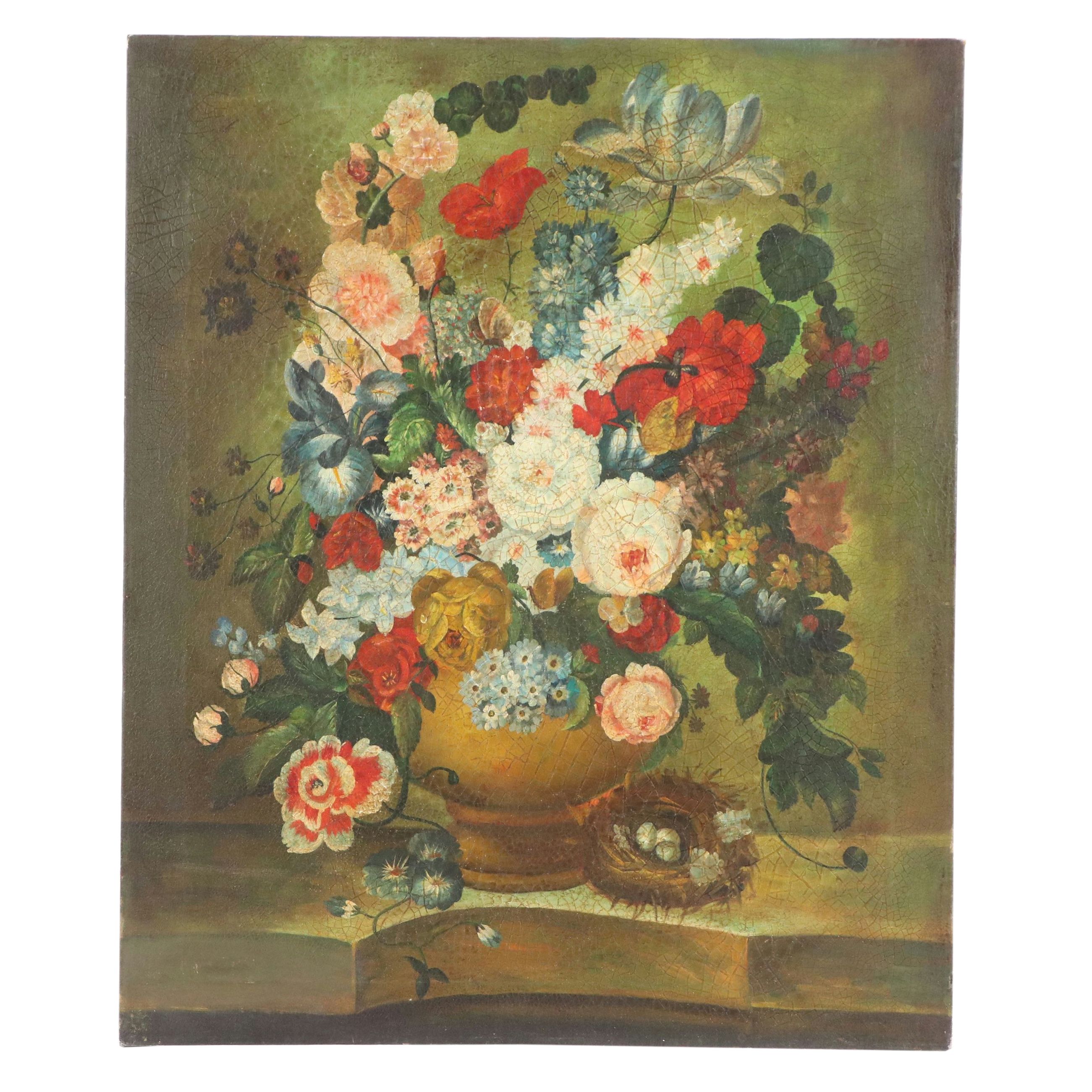 Floral Still Life Oil Painting, Late 20th Century