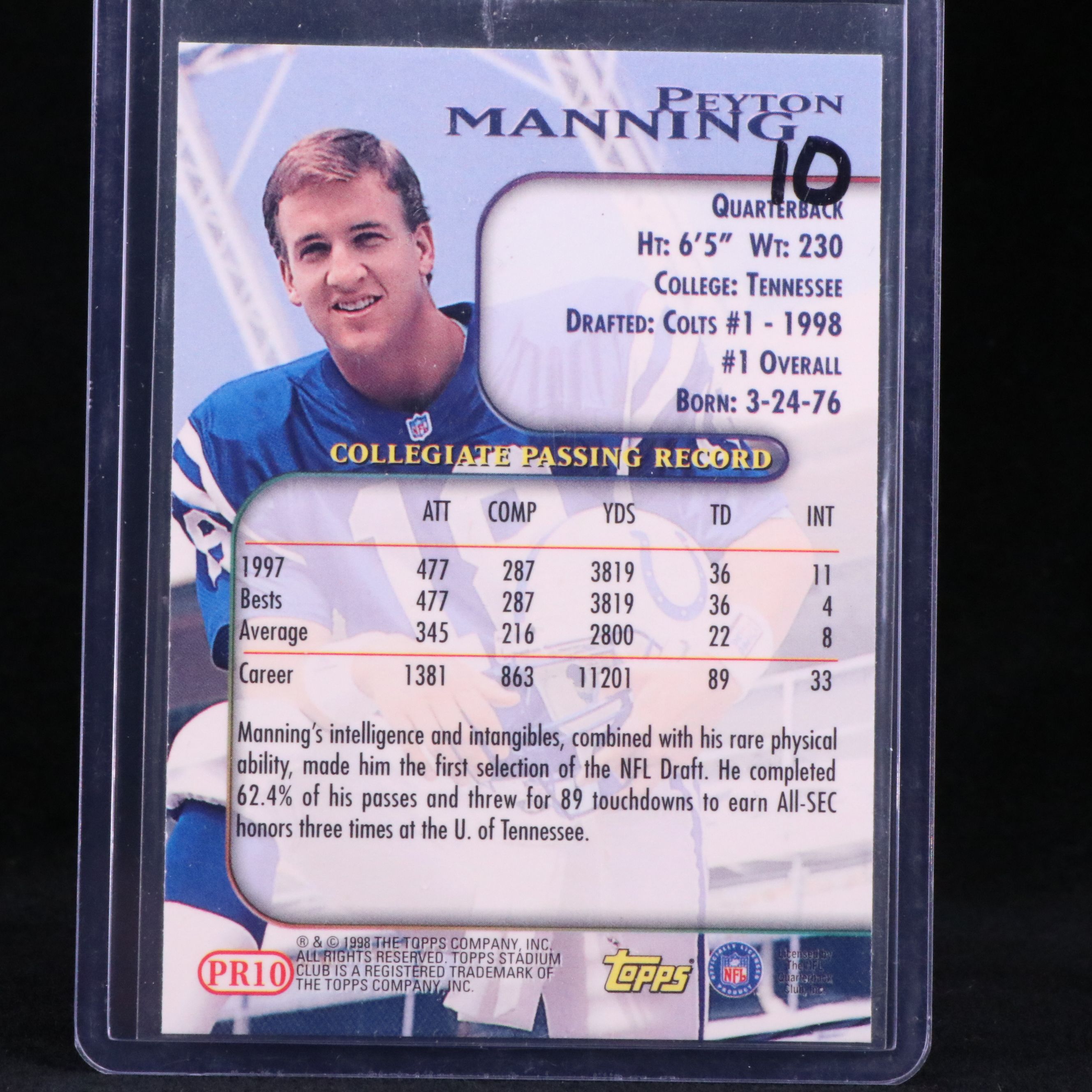 1998 Topps Stadium Club Peyton Manning Rookie Card