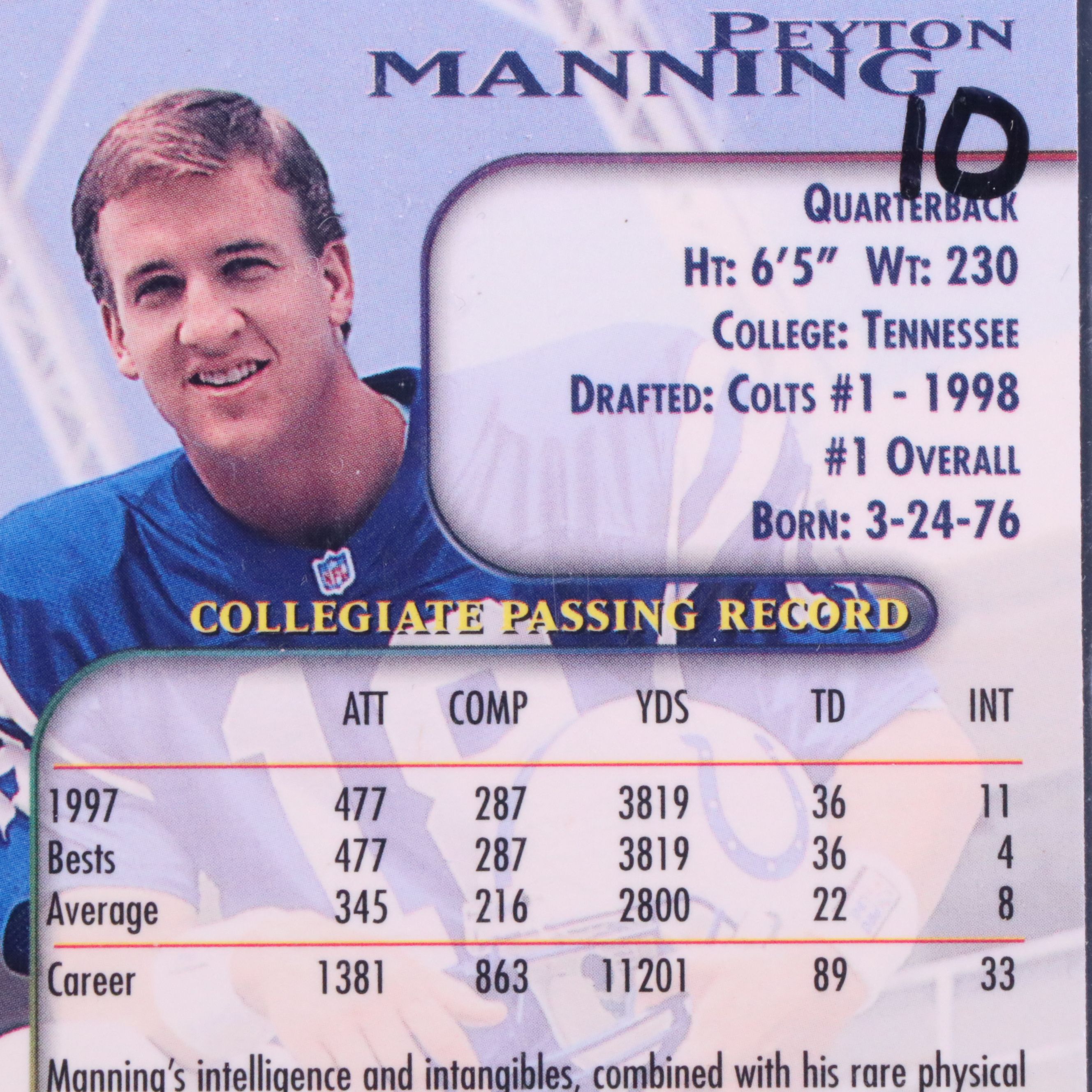 1998 Topps Stadium Club Peyton Manning Rookie Card