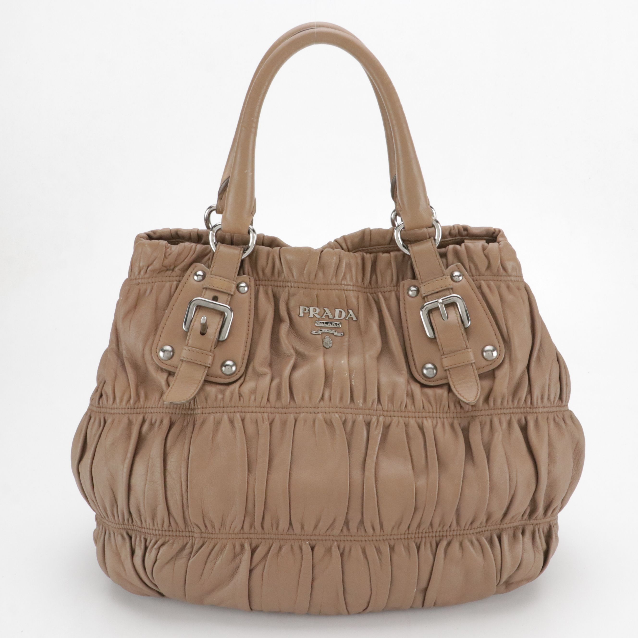 Prada Two-Way Tote Bag in Mocha Brown Gaufré Lambskin Leather