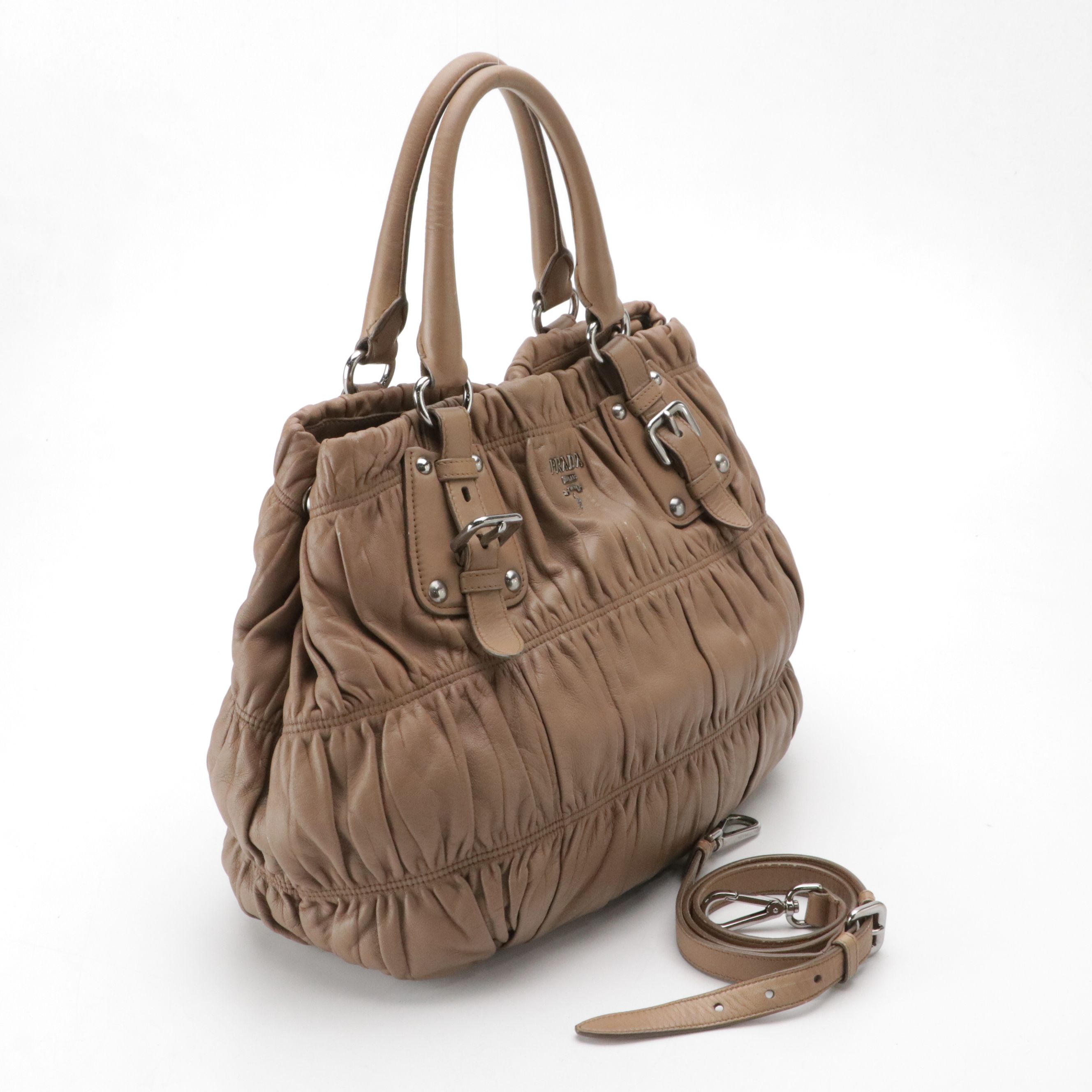Prada Two-Way Tote Bag in Mocha Brown Gaufré Lambskin Leather