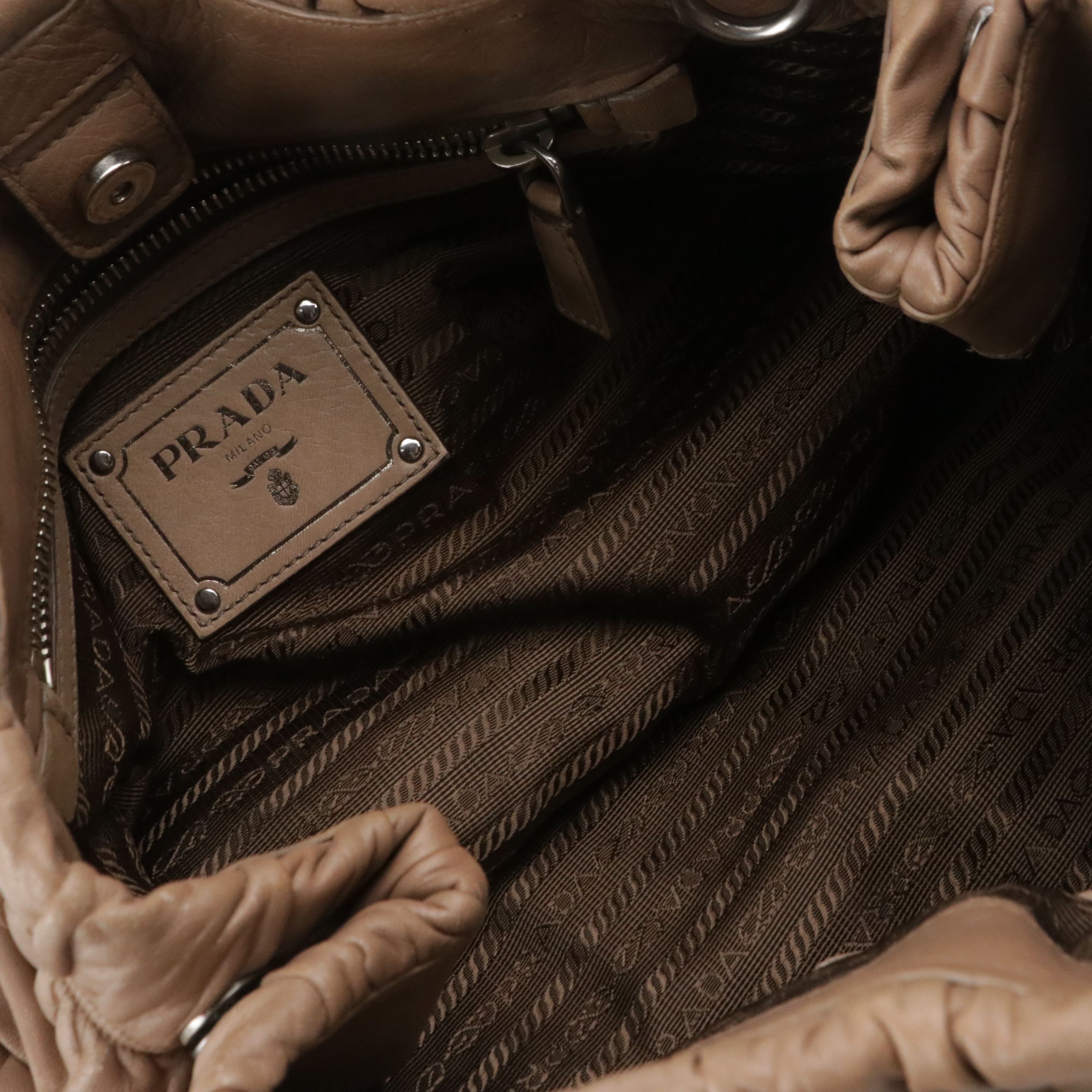 Prada Two-Way Tote Bag in Mocha Brown Gaufré Lambskin Leather